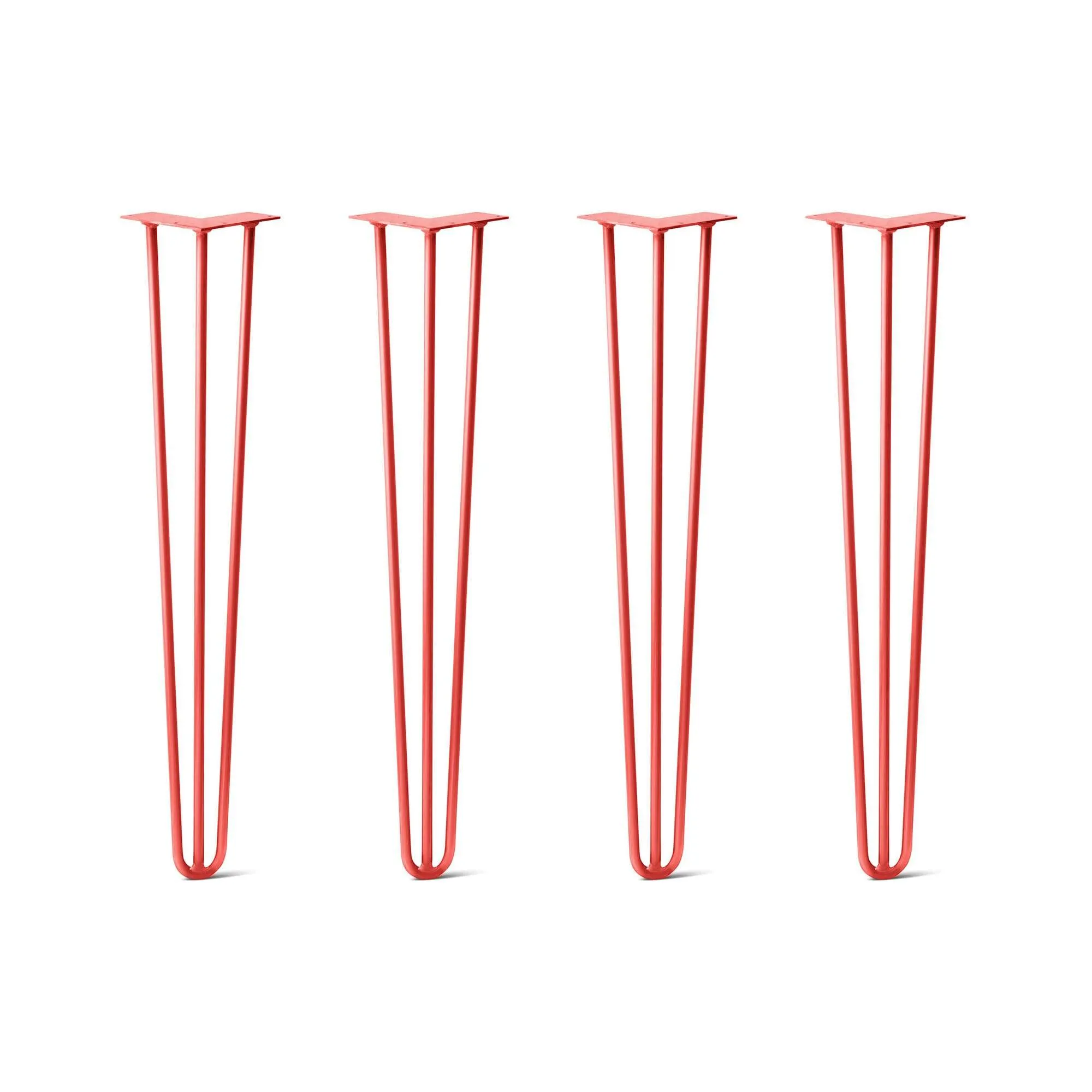 Hairpin Legs Set of 4, 3-Rod Design - Orange-Red Powder Coated Finish