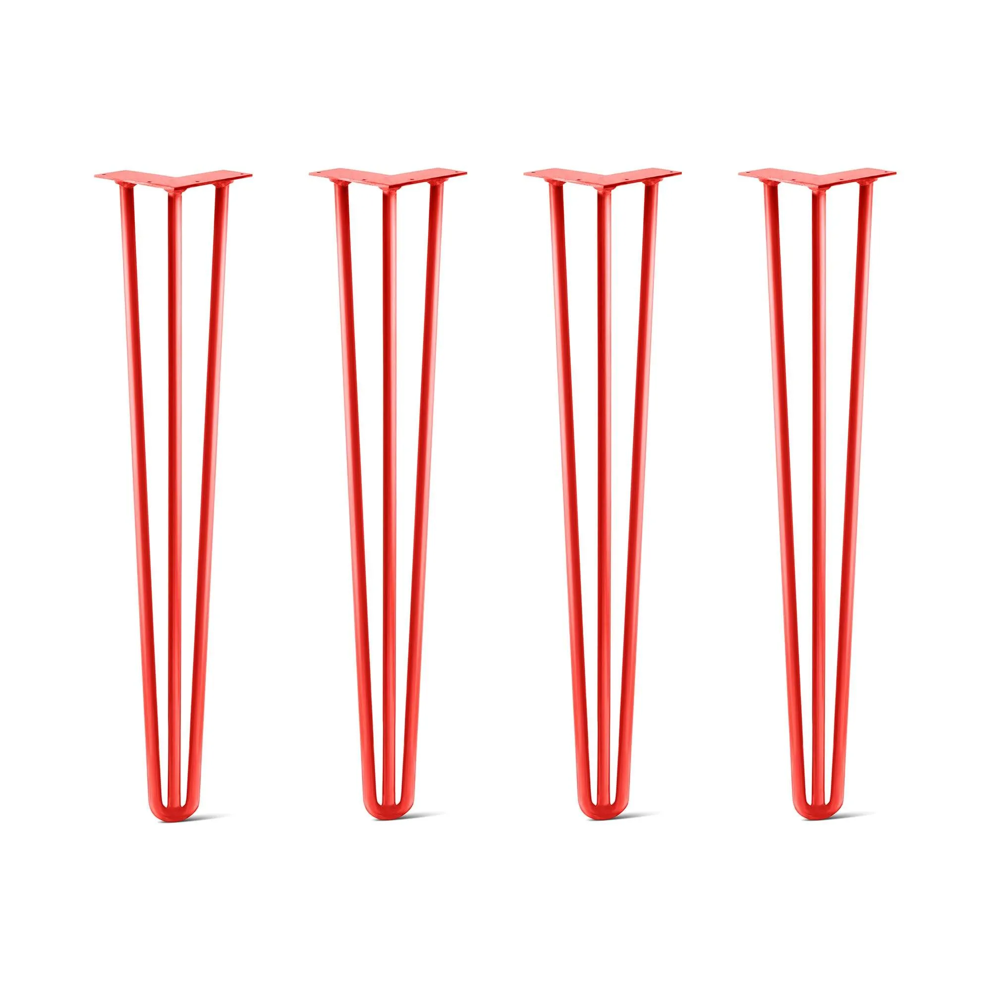 Hairpin Legs Set of 4, 3-Rod Design - Orange-Red Powder Coated Finish