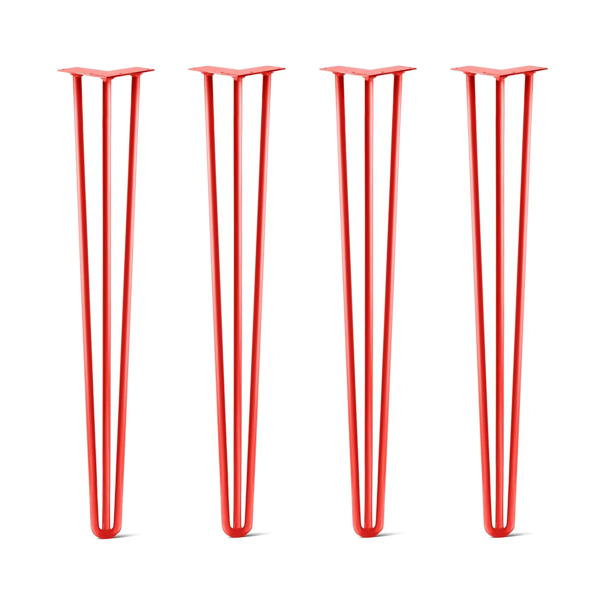 Hairpin Legs Set of 4, 3-Rod Design - Orange-Red Powder Coated Finish