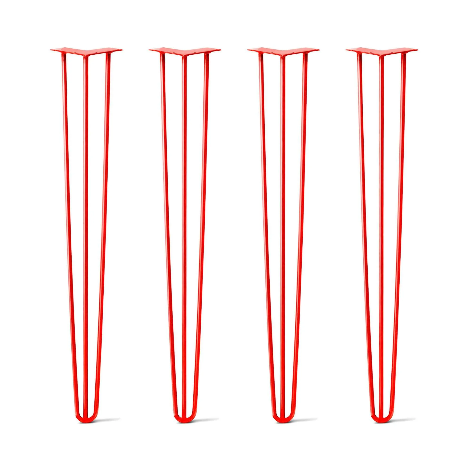 Hairpin Legs Set of 4, 3-Rod Design - Orange-Red Powder Coated Finish