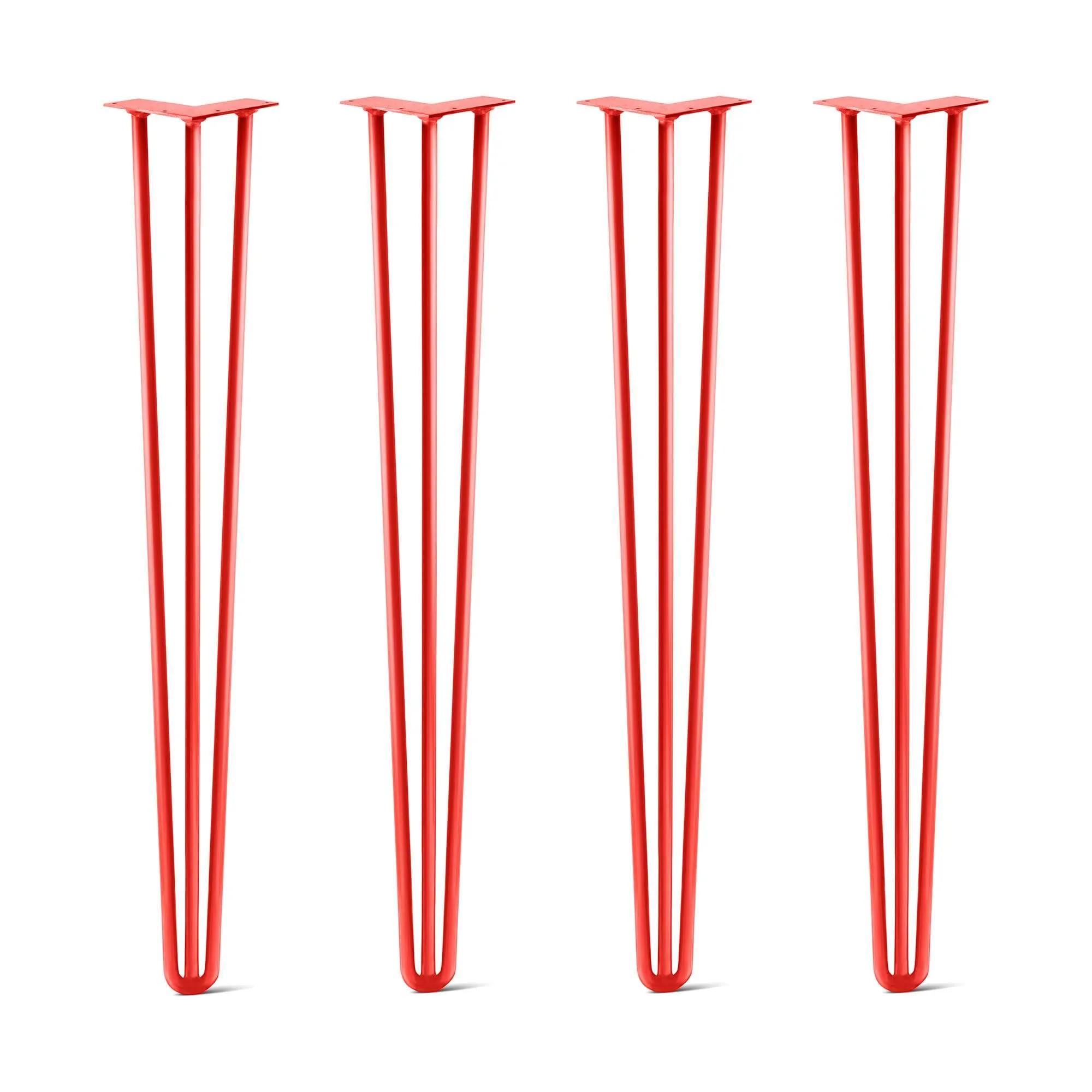 Hairpin Legs Set of 4, 3-Rod Design - Orange-Red Powder Coated Finish