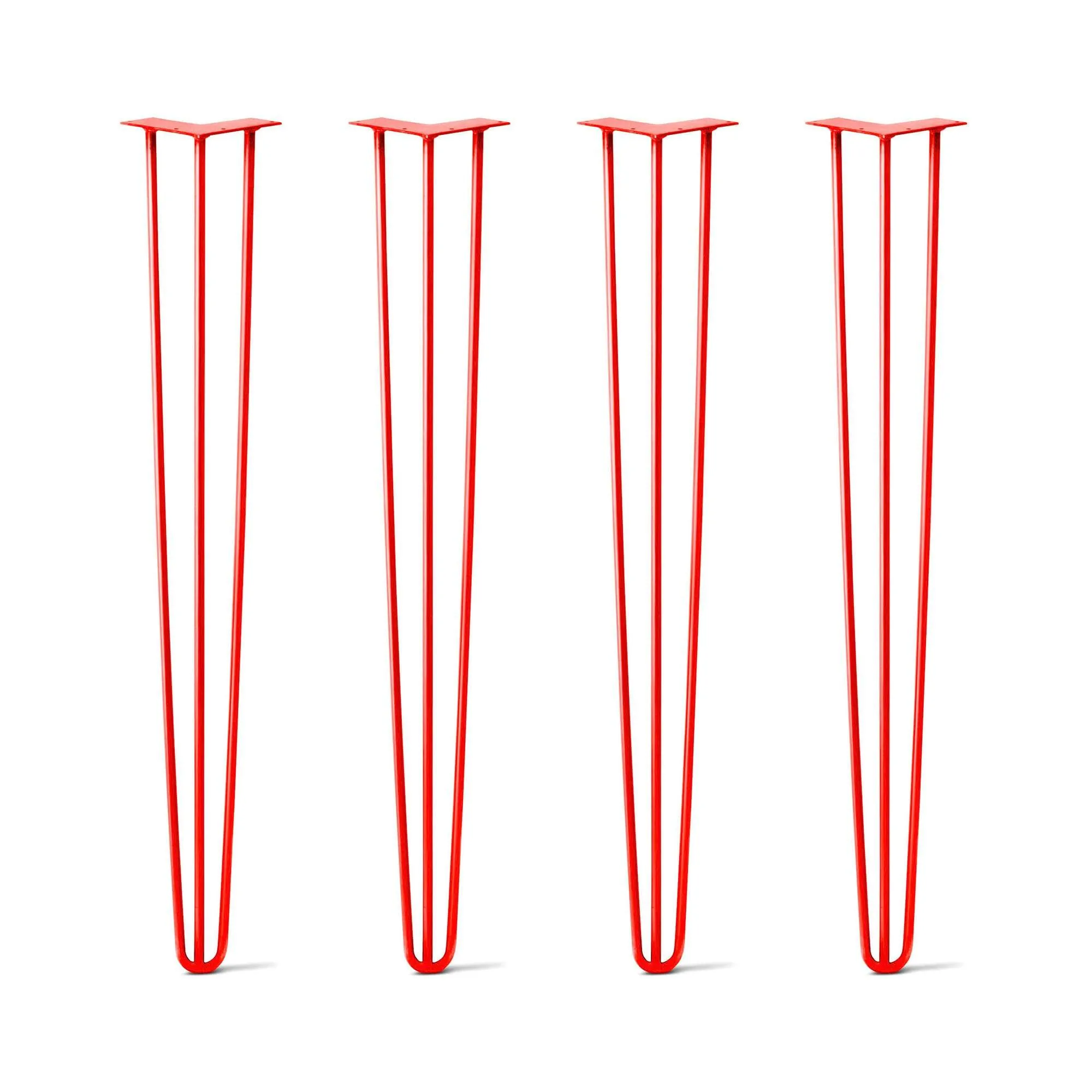 Hairpin Legs Set of 4, 3-Rod Design - Orange-Red Powder Coated Finish