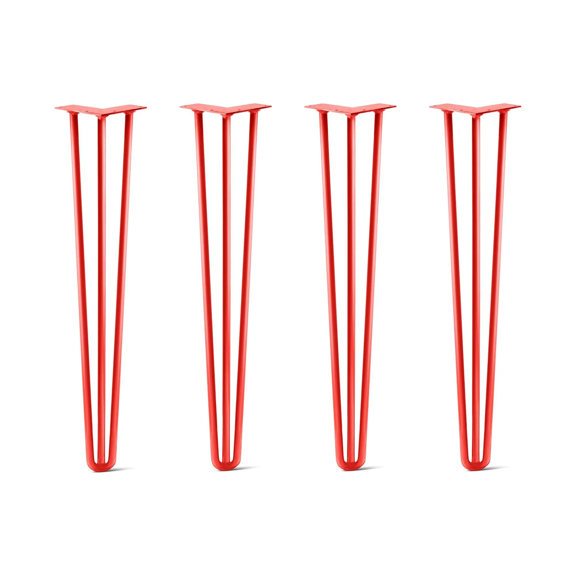 Hairpin Legs Set of 4, 3-Rod Design - Orange-Red Powder Coated Finish