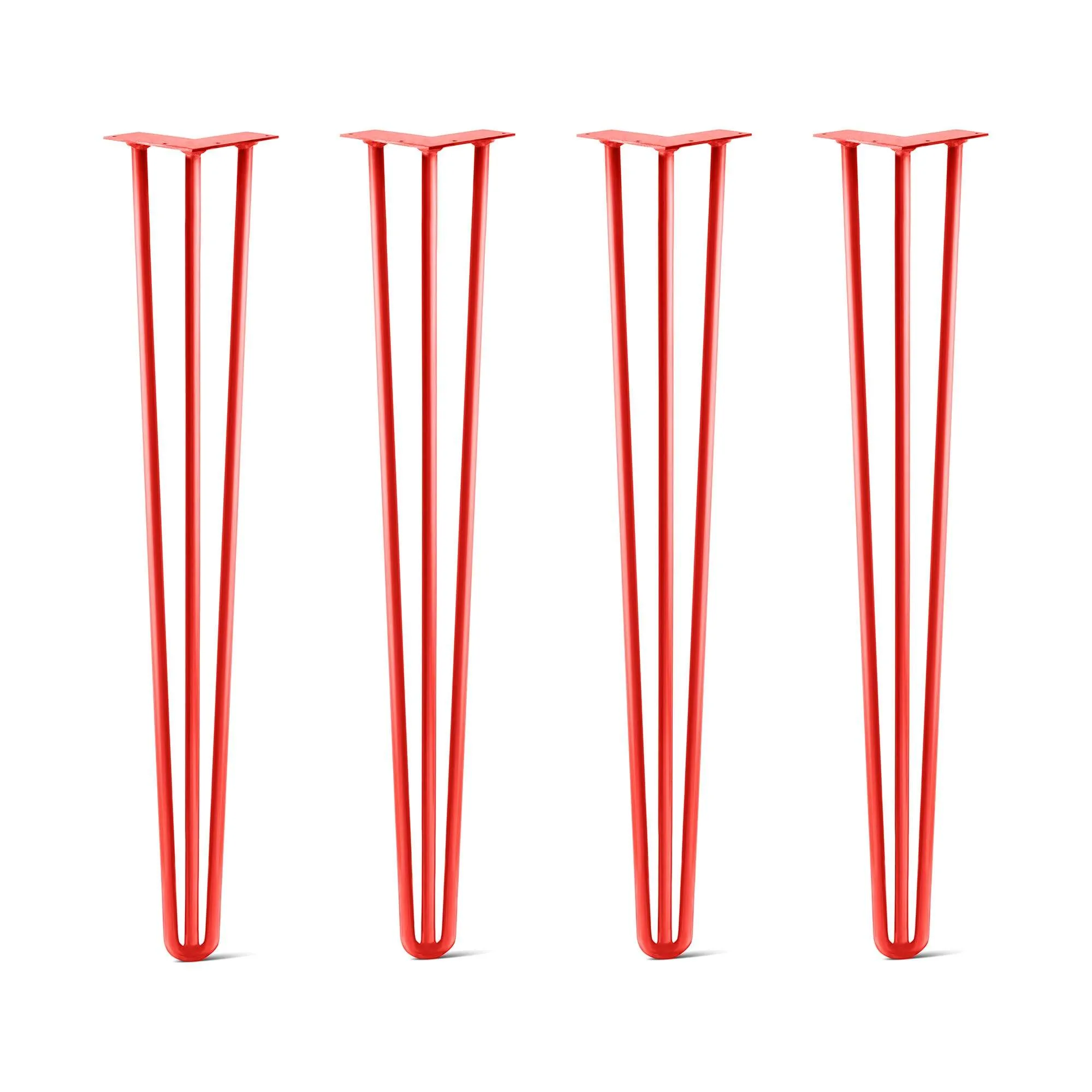 Hairpin Legs Set of 4, 3-Rod Design - Orange-Red Powder Coated Finish