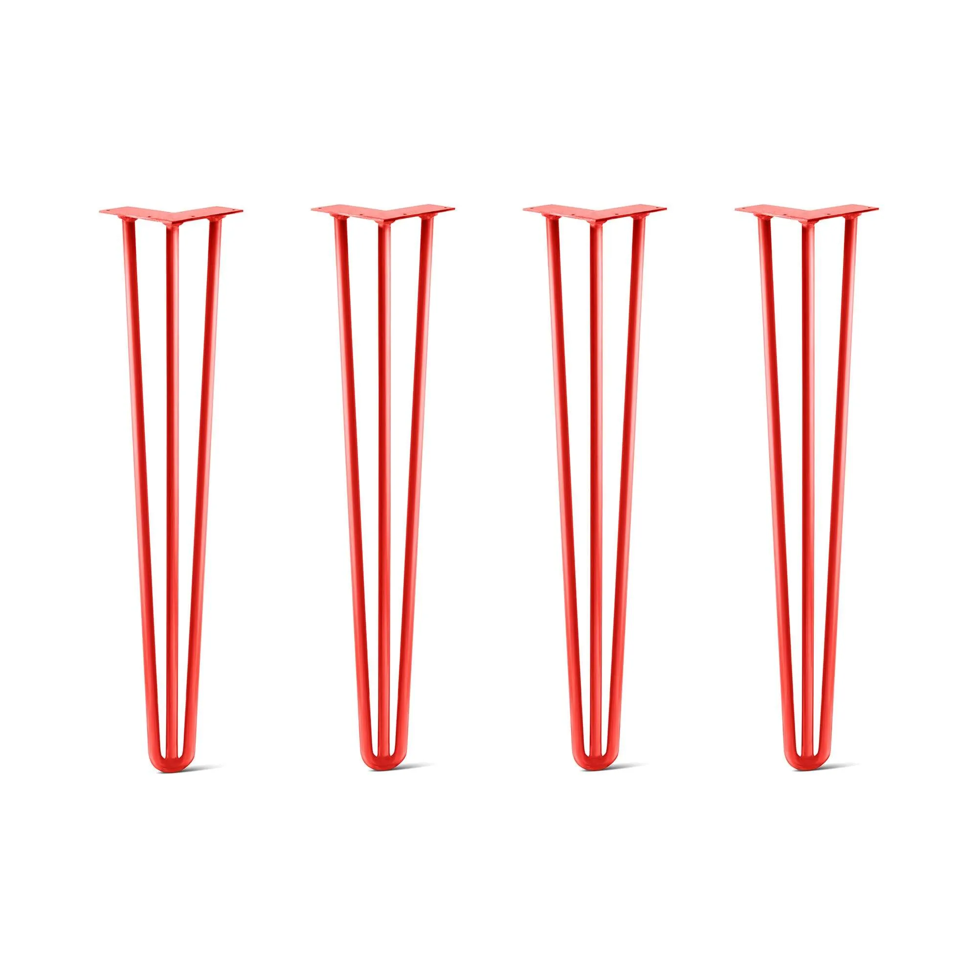 Hairpin Legs Set of 4, 3-Rod Design - Orange-Red Powder Coated Finish