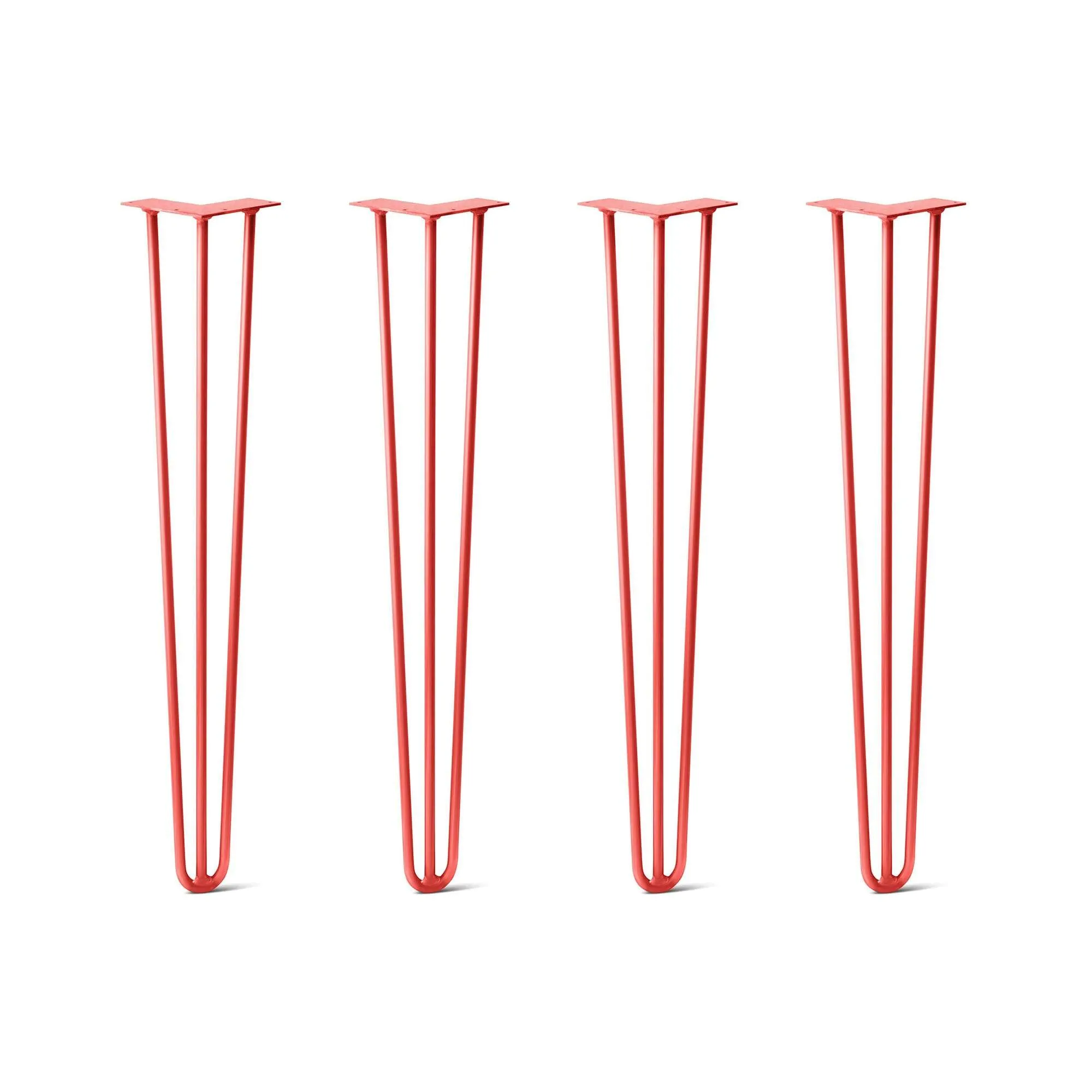 Hairpin Legs Set of 4, 3-Rod Design - Orange-Red Powder Coated Finish