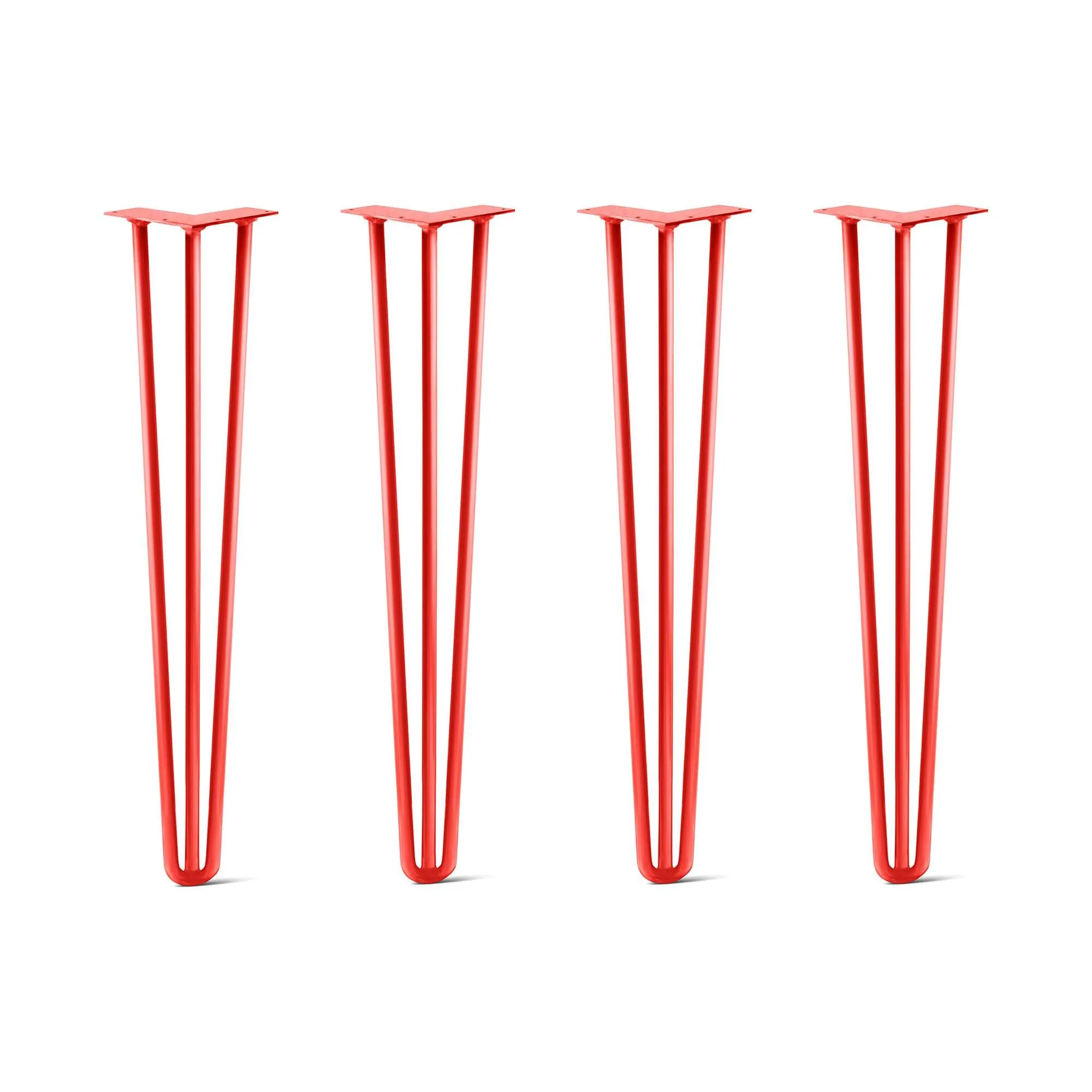 Hairpin Legs Set of 4, 3-Rod Design - Orange-Red Powder Coated Finish