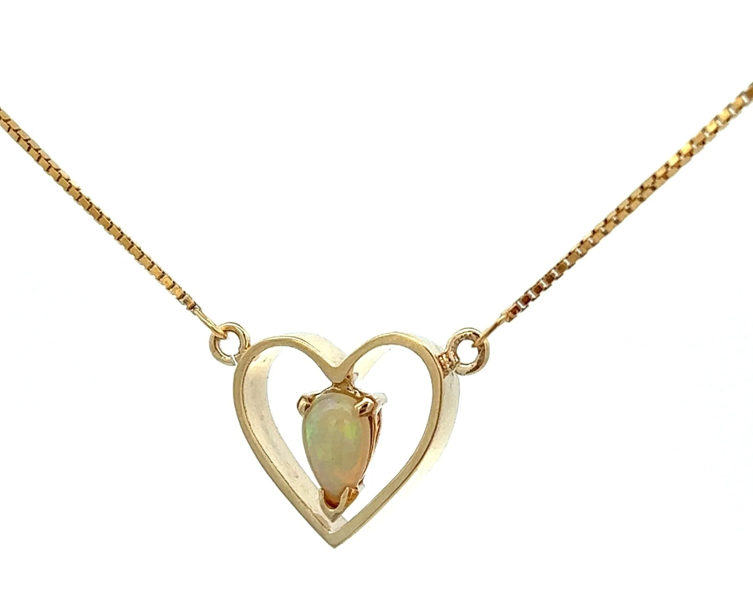 Handmade Light Opal 9ct Yellow Gold Necklace with Fine Box Chain