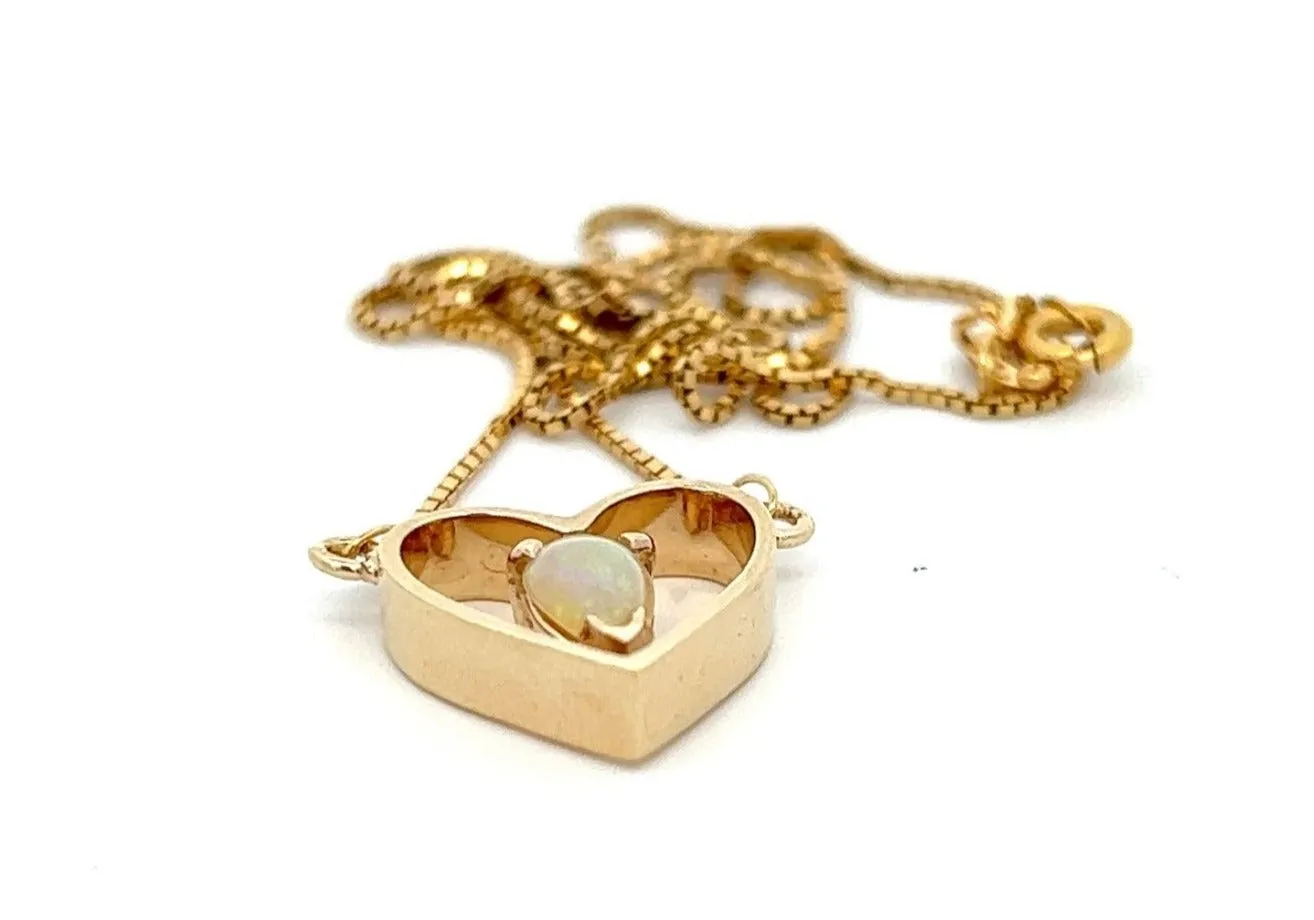 Handmade Light Opal 9ct Yellow Gold Necklace with Fine Box Chain