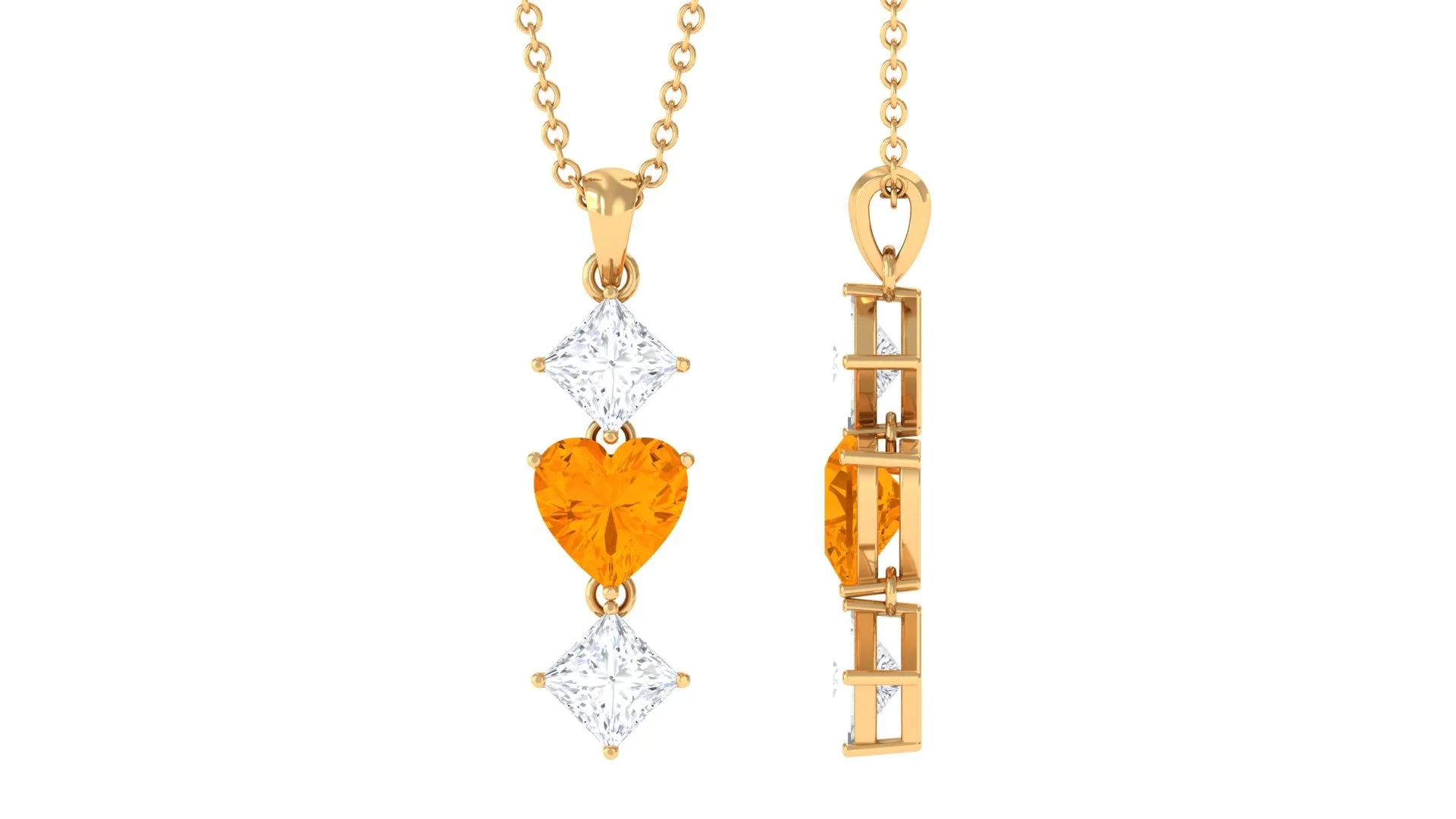 Heart Shape Fire Opal Drop Pendant with Princess Cut Moissanite