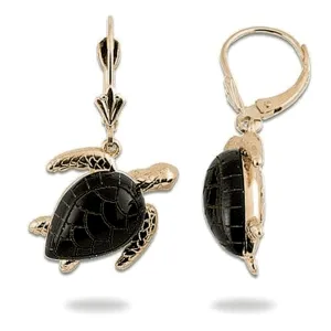 Honu Black Coral Earrings in Gold - 18mm