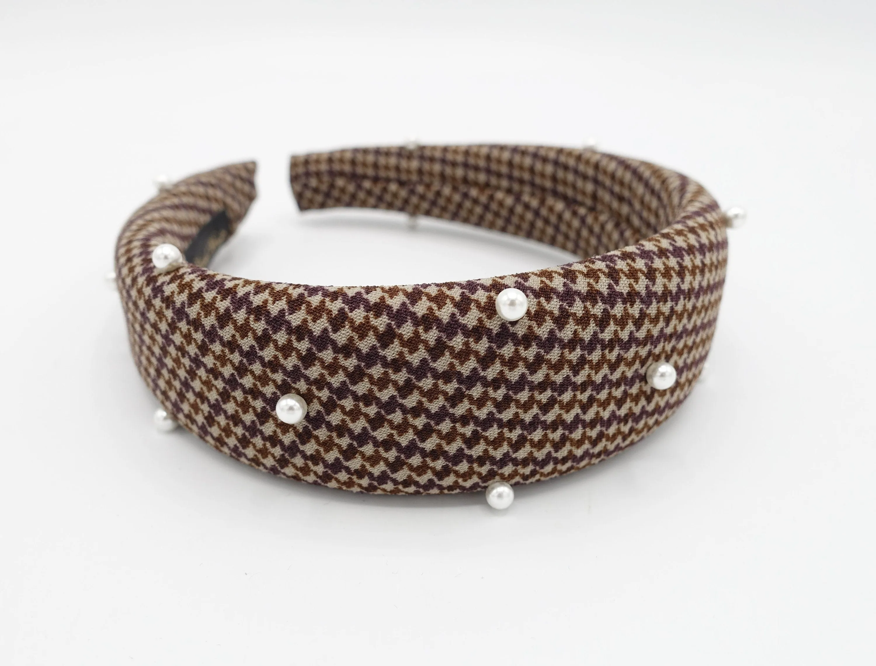 houndstooth check padded headband pearl hairband classy hair accessory for women