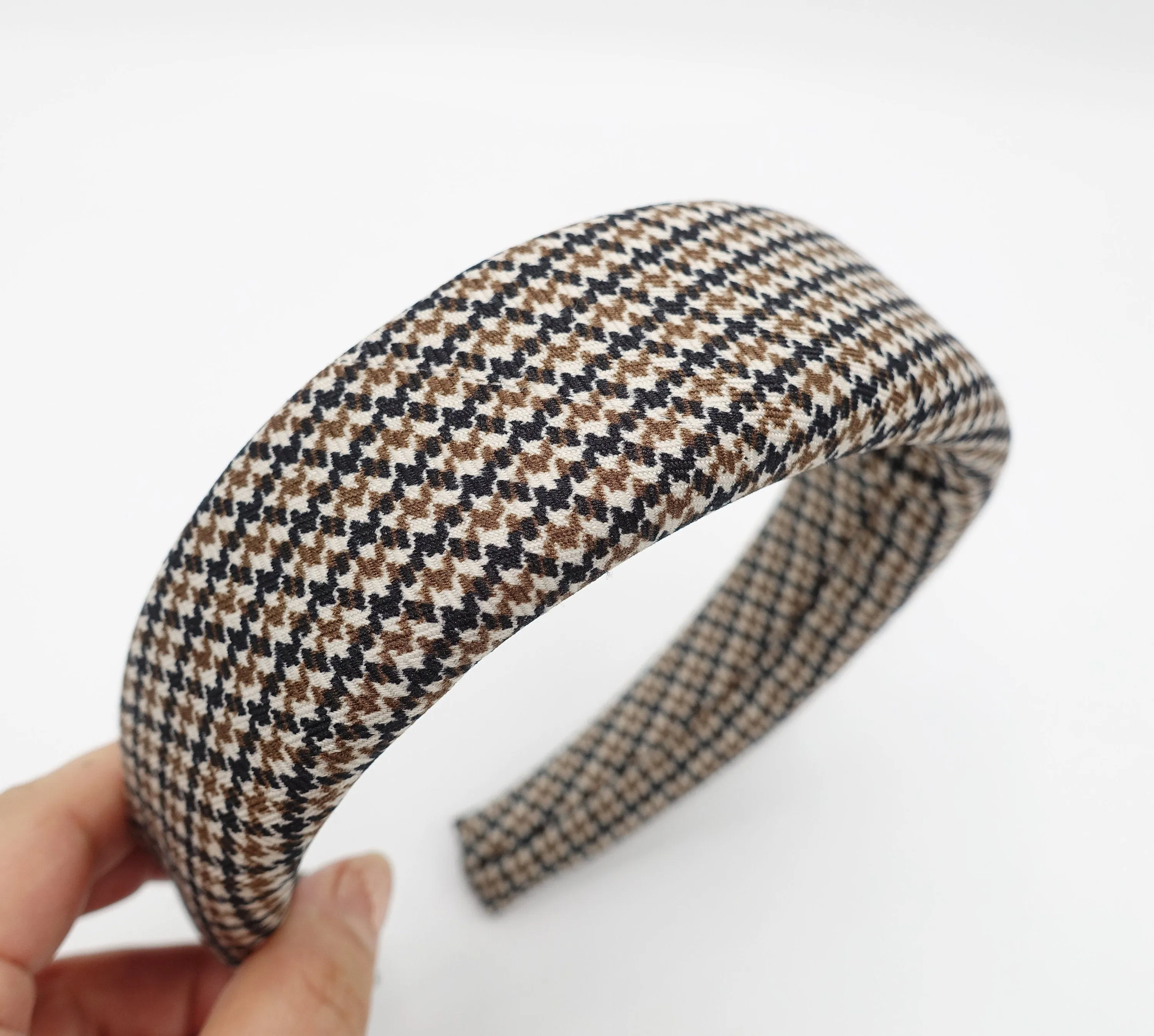 houndstooth check padded headband pearl hairband classy hair accessory for women