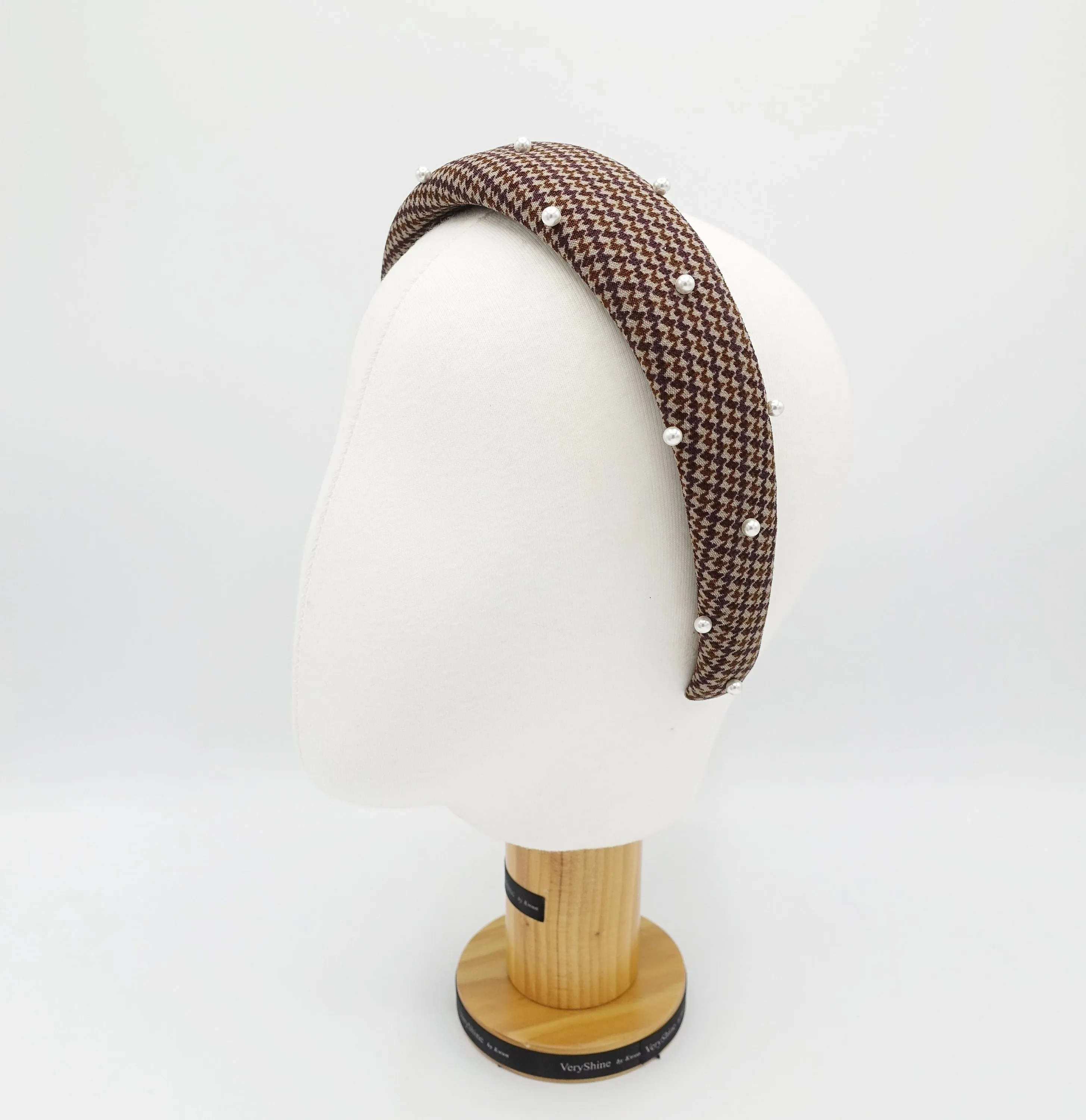 houndstooth check padded headband pearl hairband classy hair accessory for women