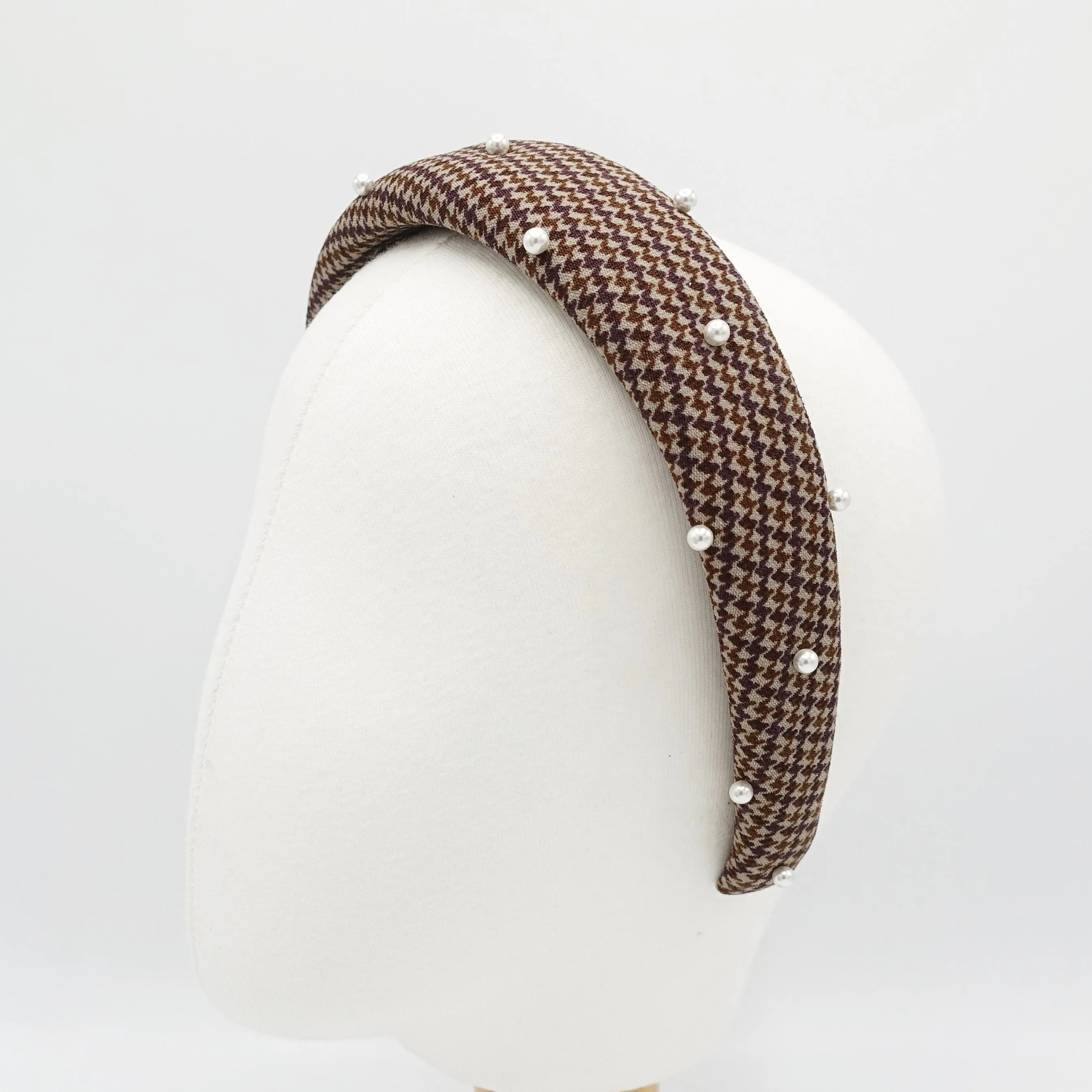 houndstooth check padded headband pearl hairband classy hair accessory for women