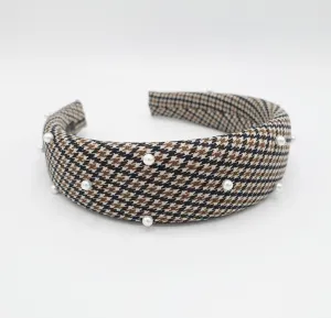 houndstooth check padded headband pearl hairband classy hair accessory for women