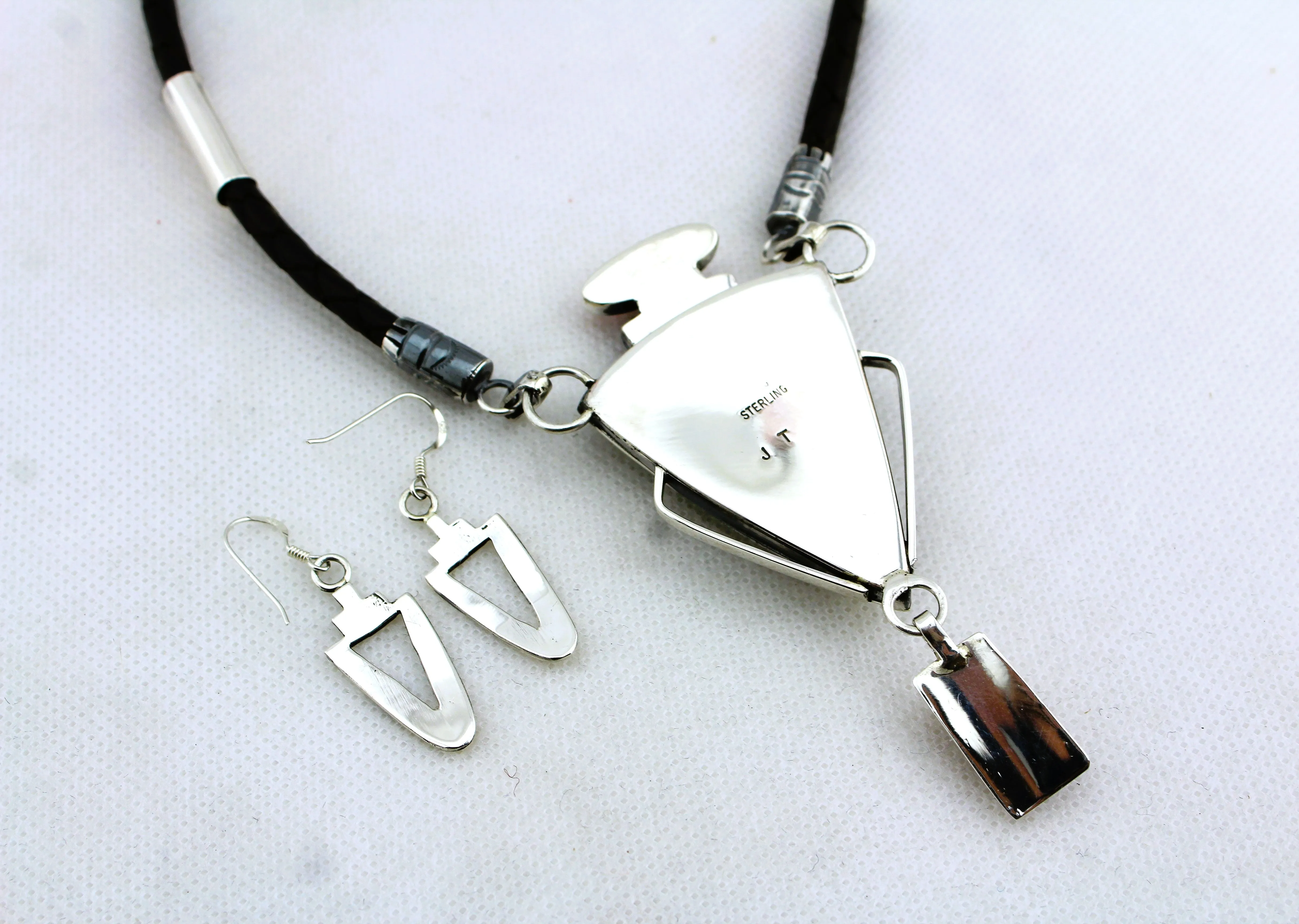 Jack Tom Sterling and Leather Necklace Earrings Set