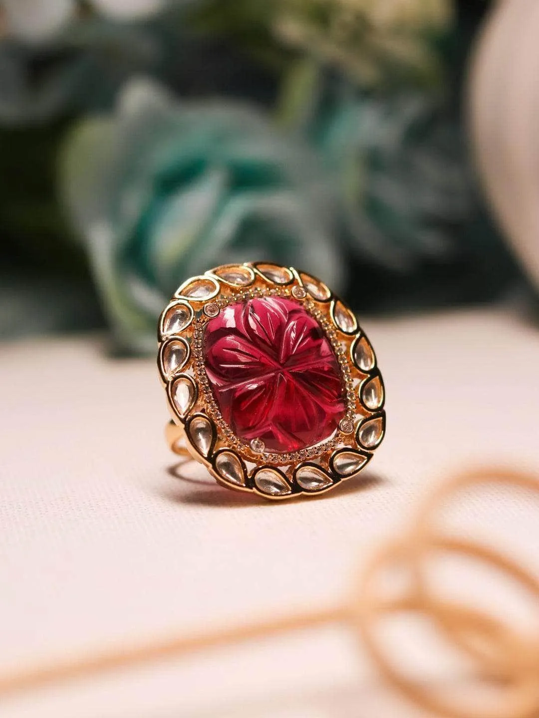 Kundan Ruby Ring Green