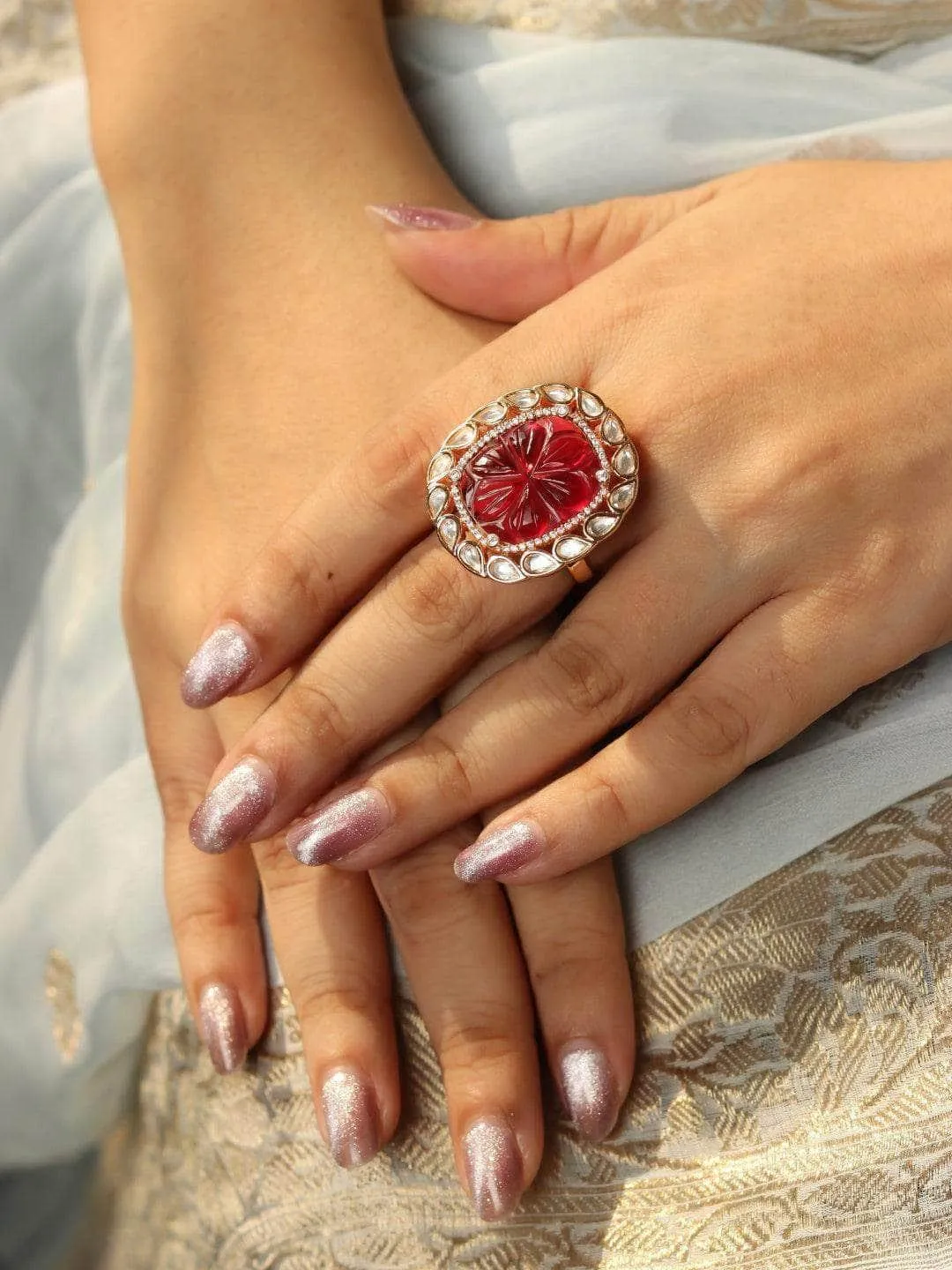 Kundan Ruby Ring Green