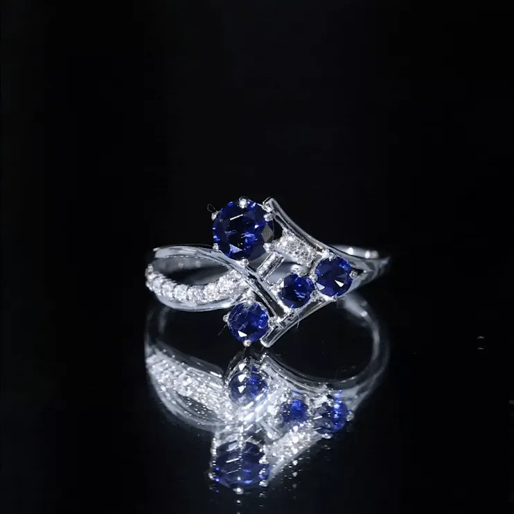 Lab Grown Blue Sapphire and Diamond Cluster Cocktail Ring