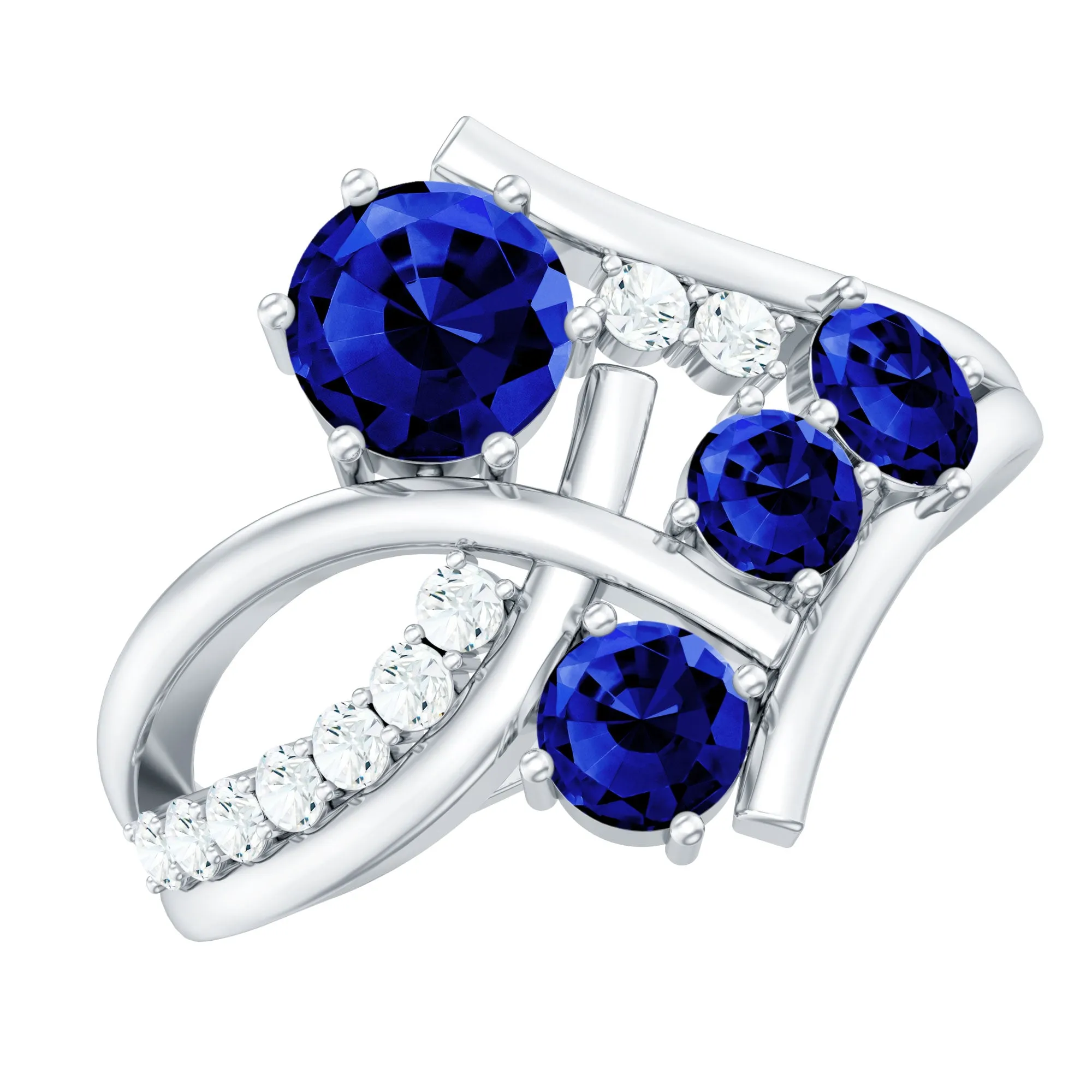 Lab Grown Blue Sapphire and Diamond Cluster Cocktail Ring