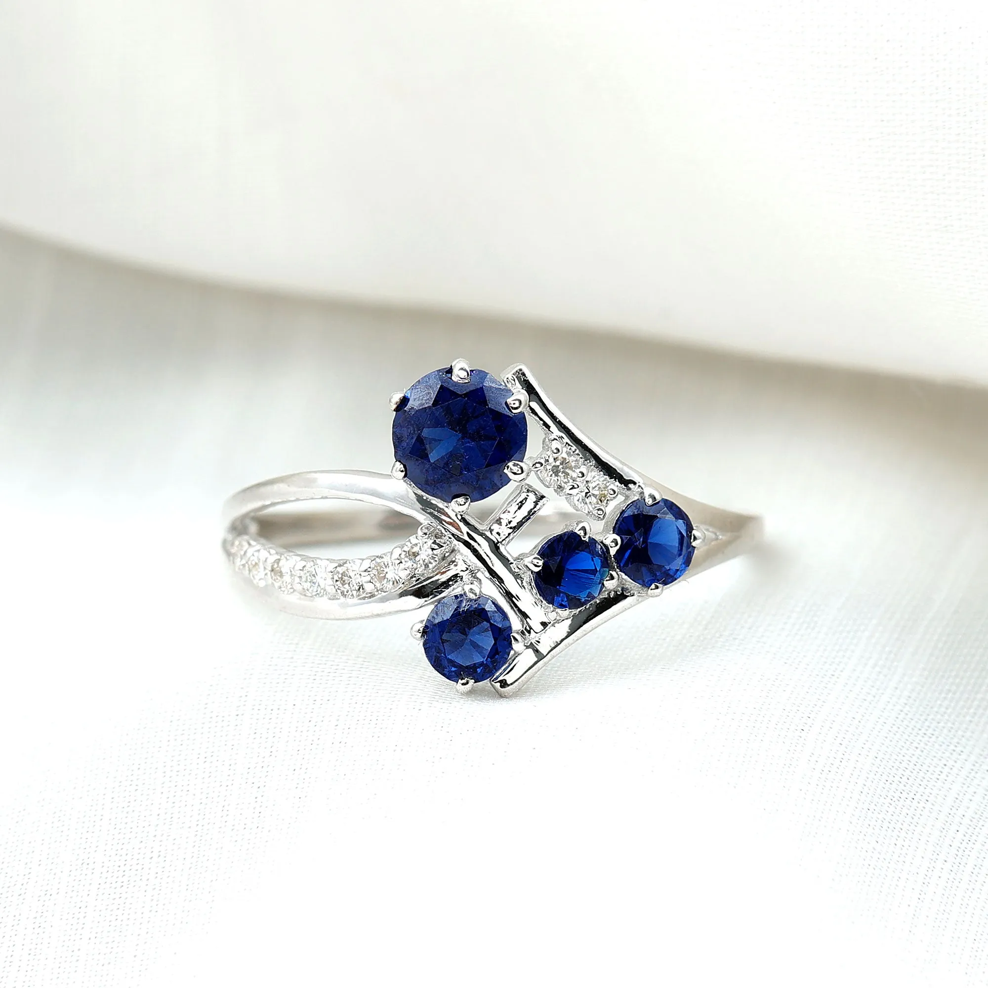 Lab Grown Blue Sapphire and Diamond Cluster Cocktail Ring