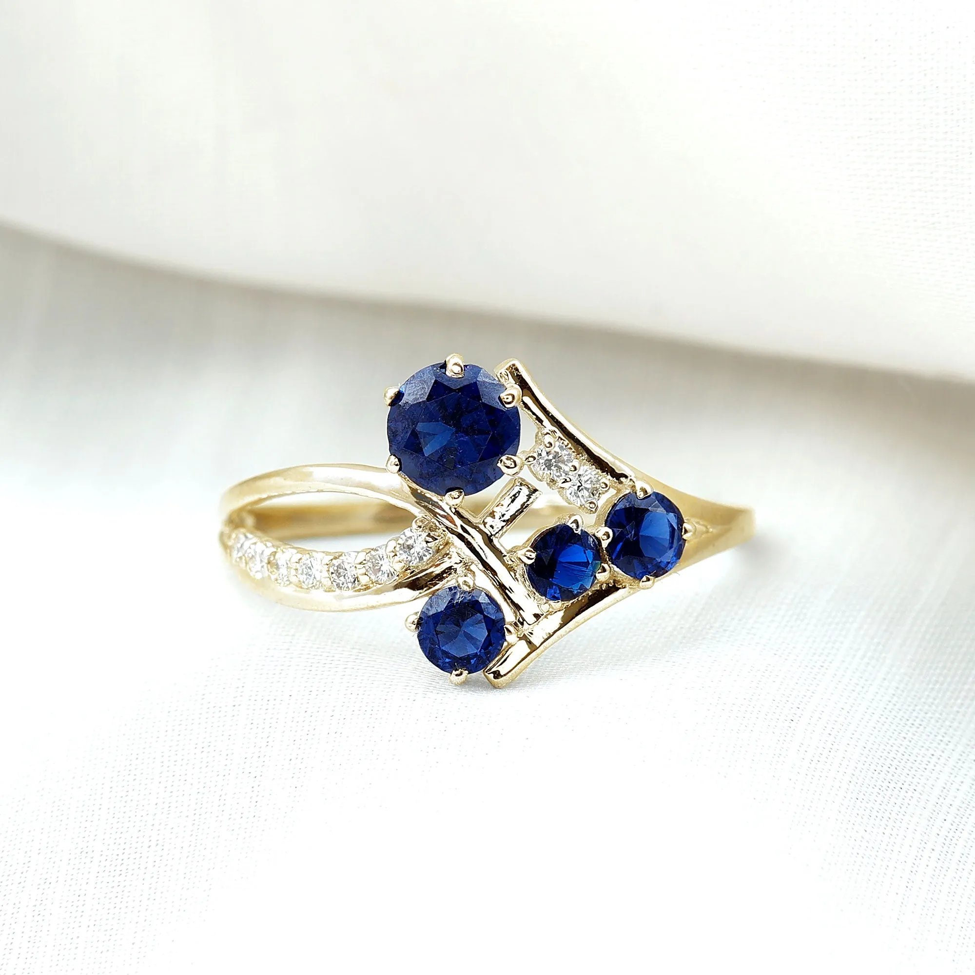 Lab Grown Blue Sapphire and Diamond Cluster Cocktail Ring