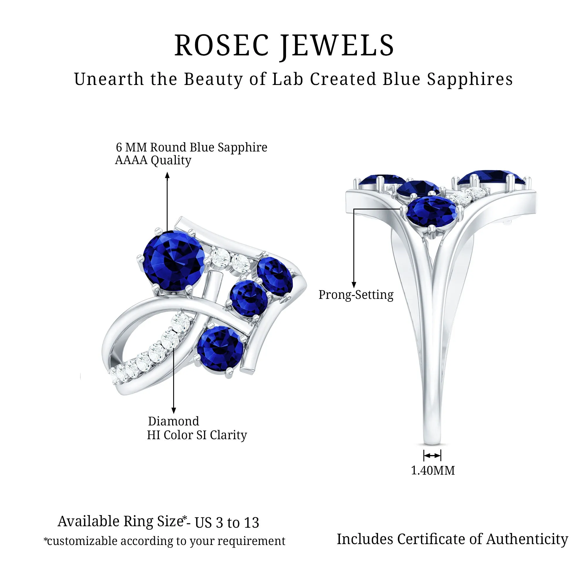 Lab Grown Blue Sapphire and Diamond Cluster Cocktail Ring