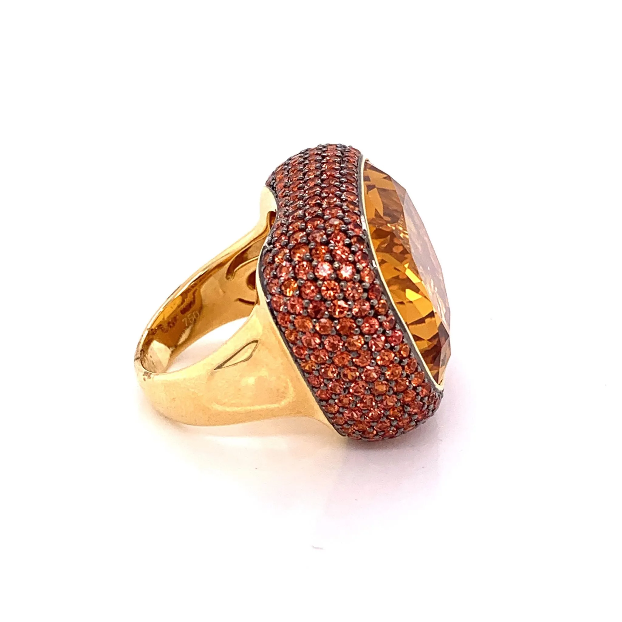 Large Citrine Orange Sapphire Gold Cocktail Ring