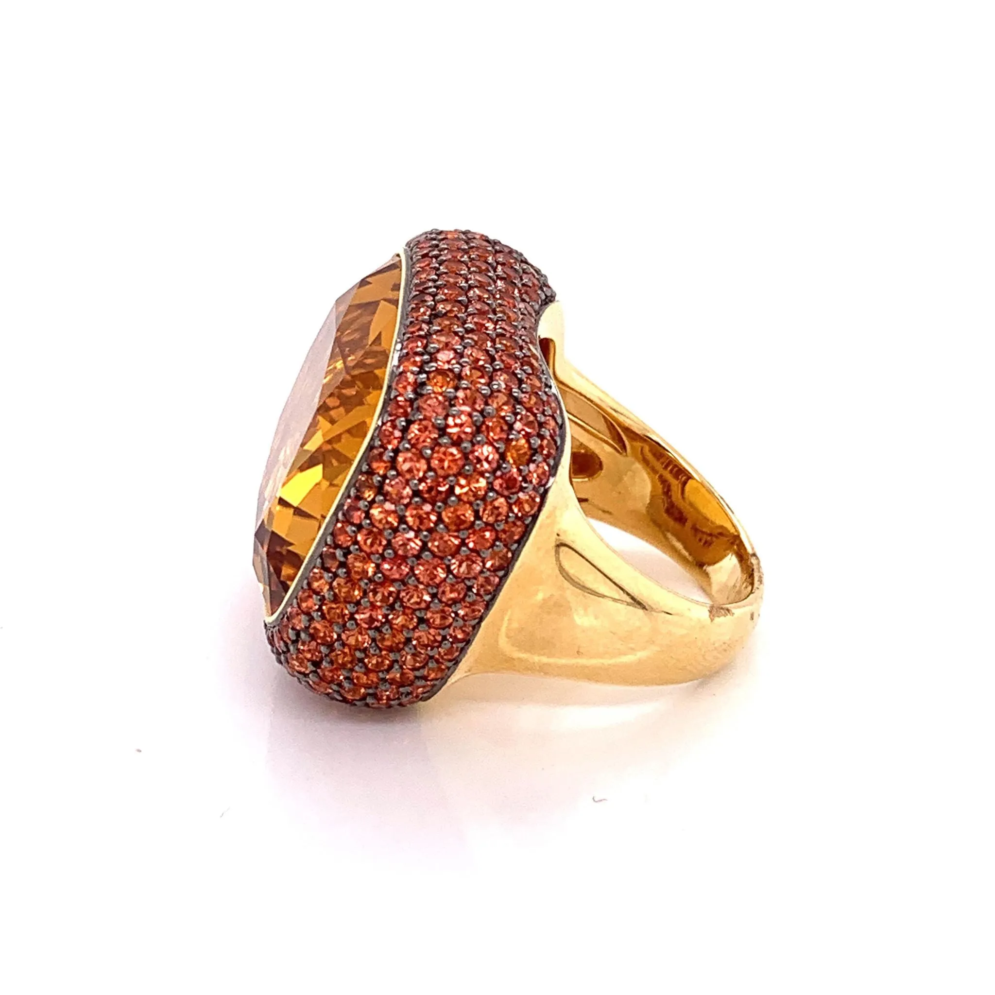 Large Citrine Orange Sapphire Gold Cocktail Ring