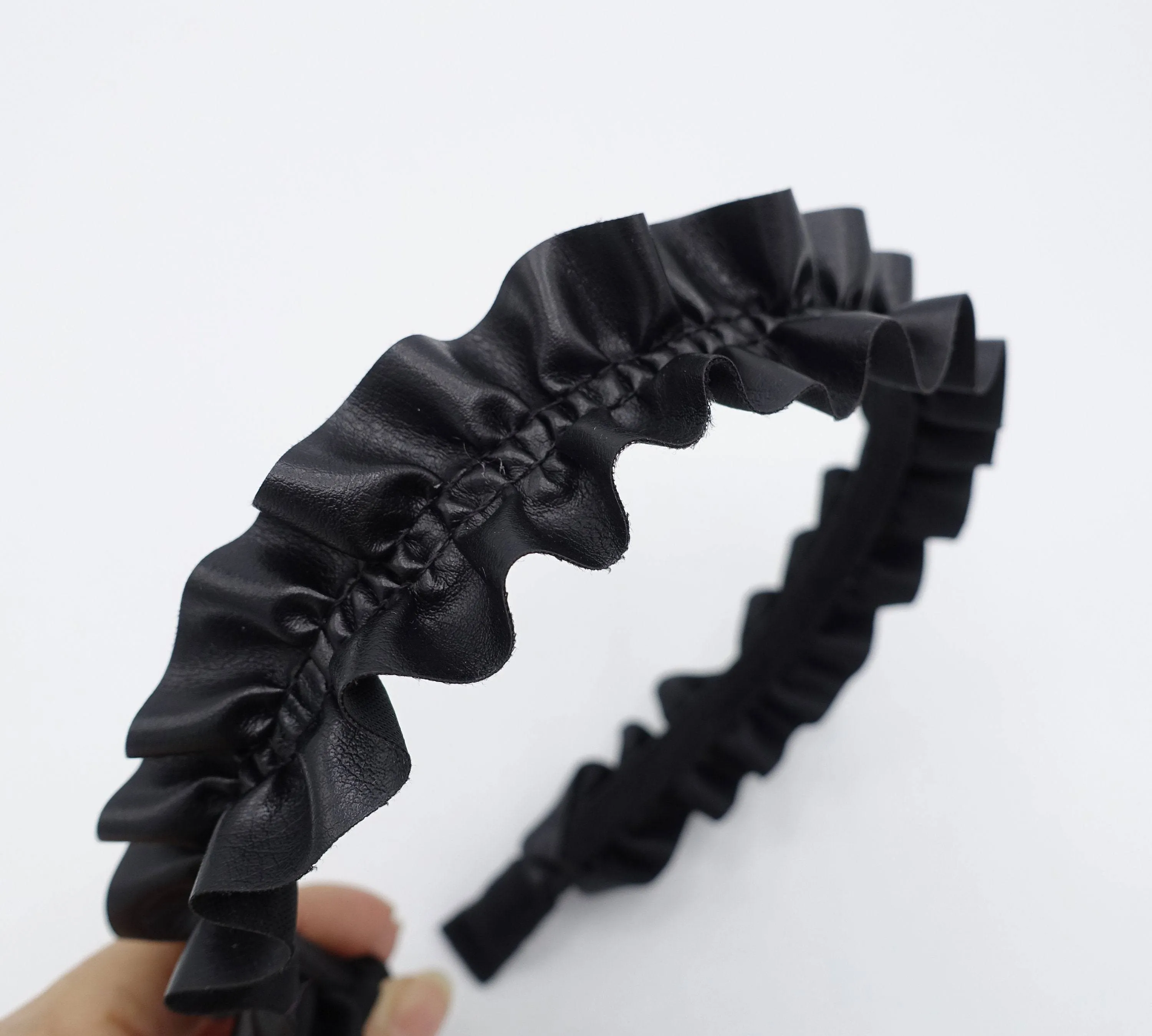 leather pleats headband narrow ruffle wave hairband