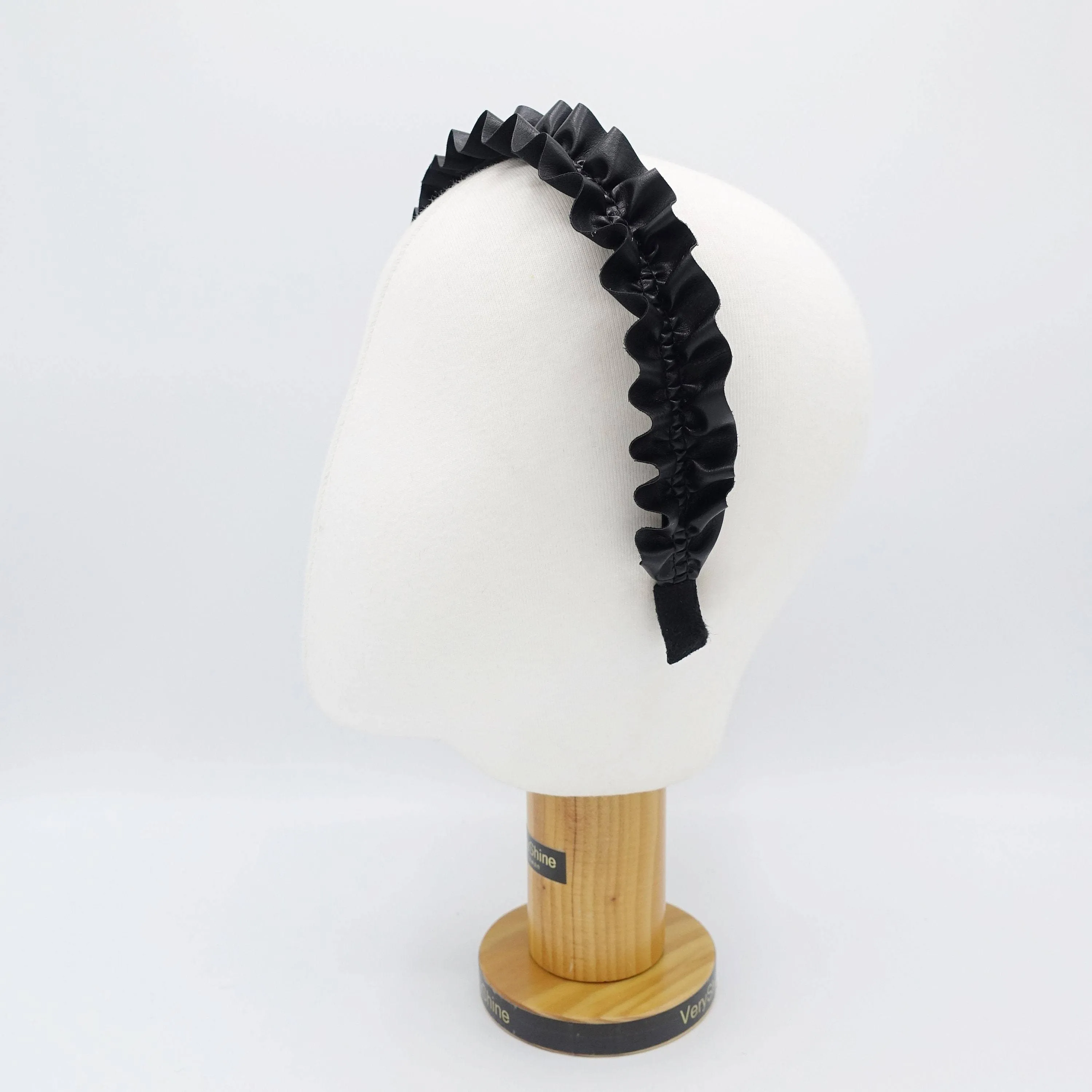 leather pleats headband narrow ruffle wave hairband