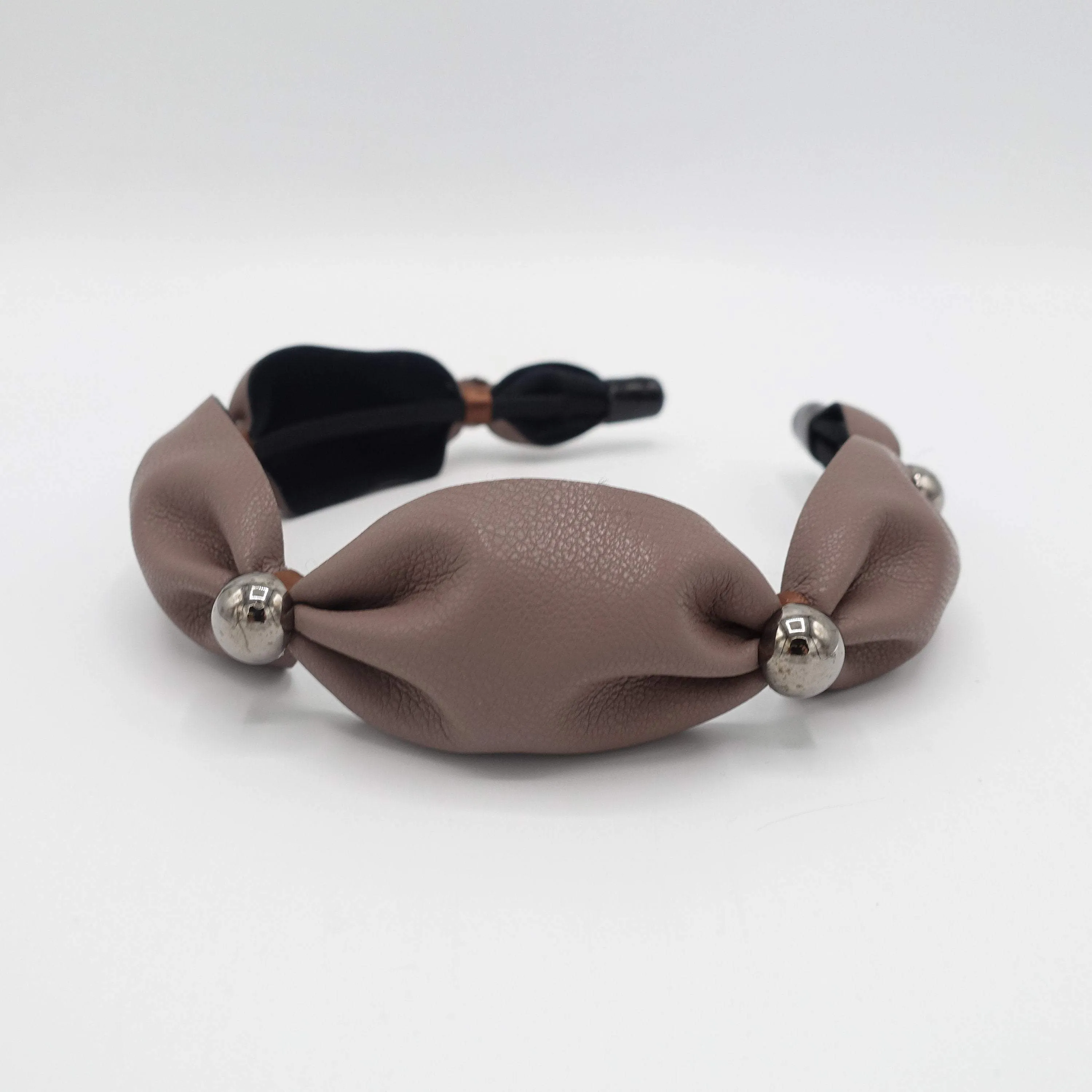 leather tied headband sleek ball embellished hairband for women