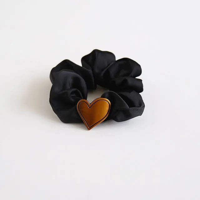 Luxury Black simple love ball head elegant hair rope retro glass crystal peach heart fold large intestine hair ring