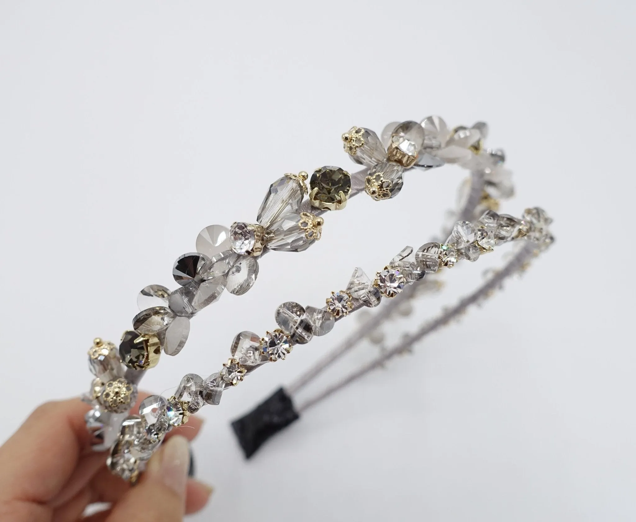 luxury rhinestone double strand jewel beaded hairband women hair accessory