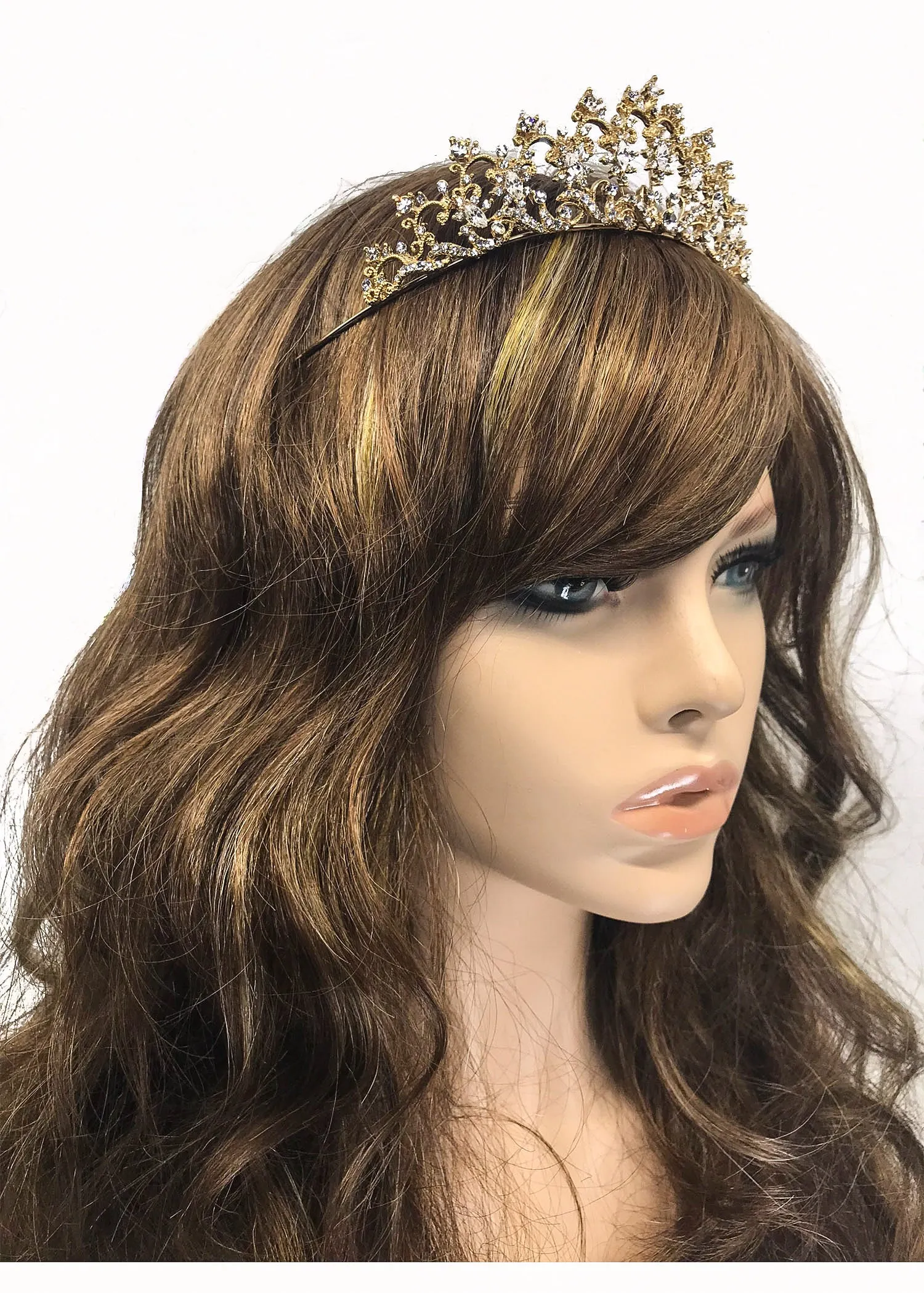 Lynette Vintage Filigree Crystal Gold Tiara