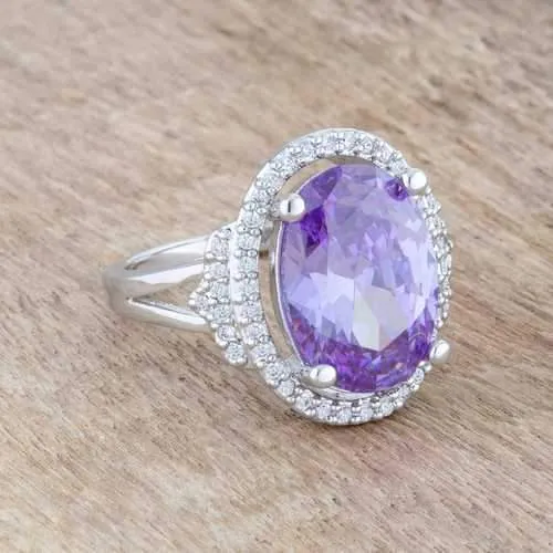 Melanie 5.95ct Amethyst CZ Rhodium Cocktail Ring