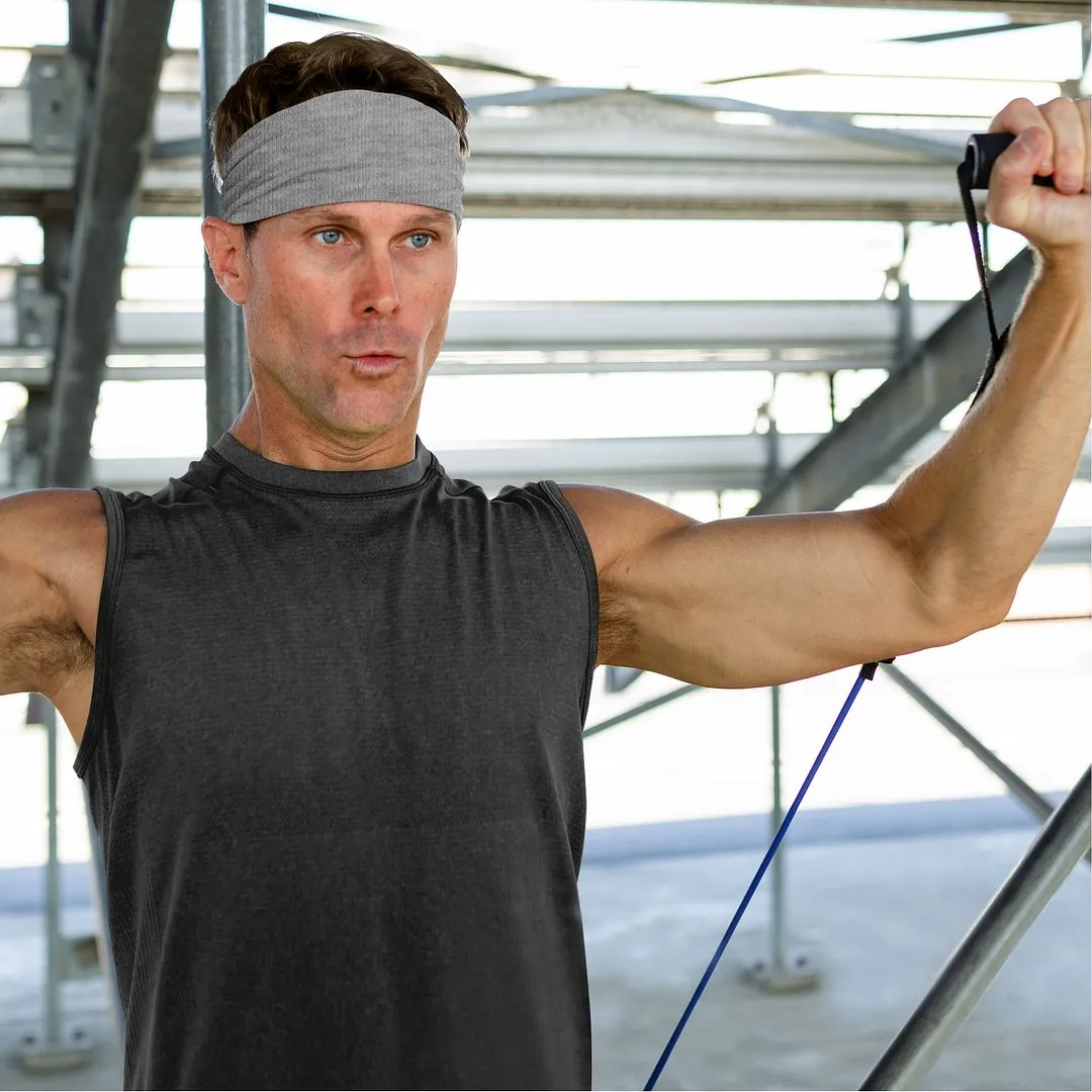 Men's Headbands Cotton Jersey 5" Wide Sports Fitness Yoga Made in the USA Heather Gray