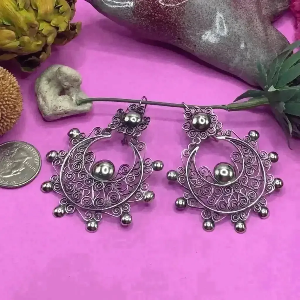 Mexican Oaxacan silver filigree earrings