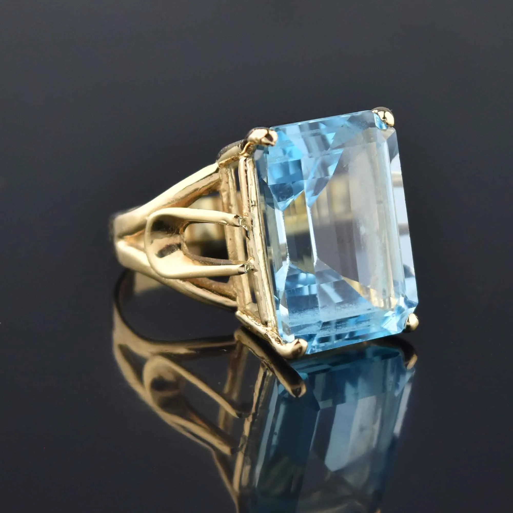 Mid Century 14K Gold Vintage 23 CTW Blue Topaz Ring