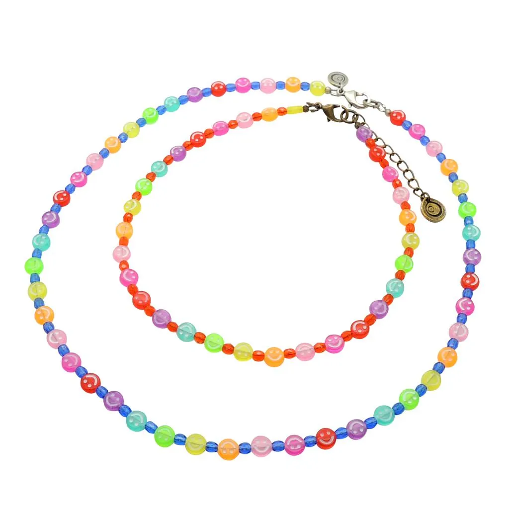 Mini Ombre Rainbow Smiley Charm Faceted Glass Bead Choker