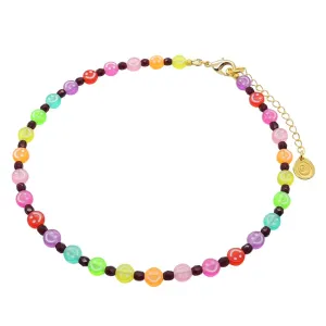 Mini Ombre Rainbow Smiley Charm Faceted Glass Bead Choker