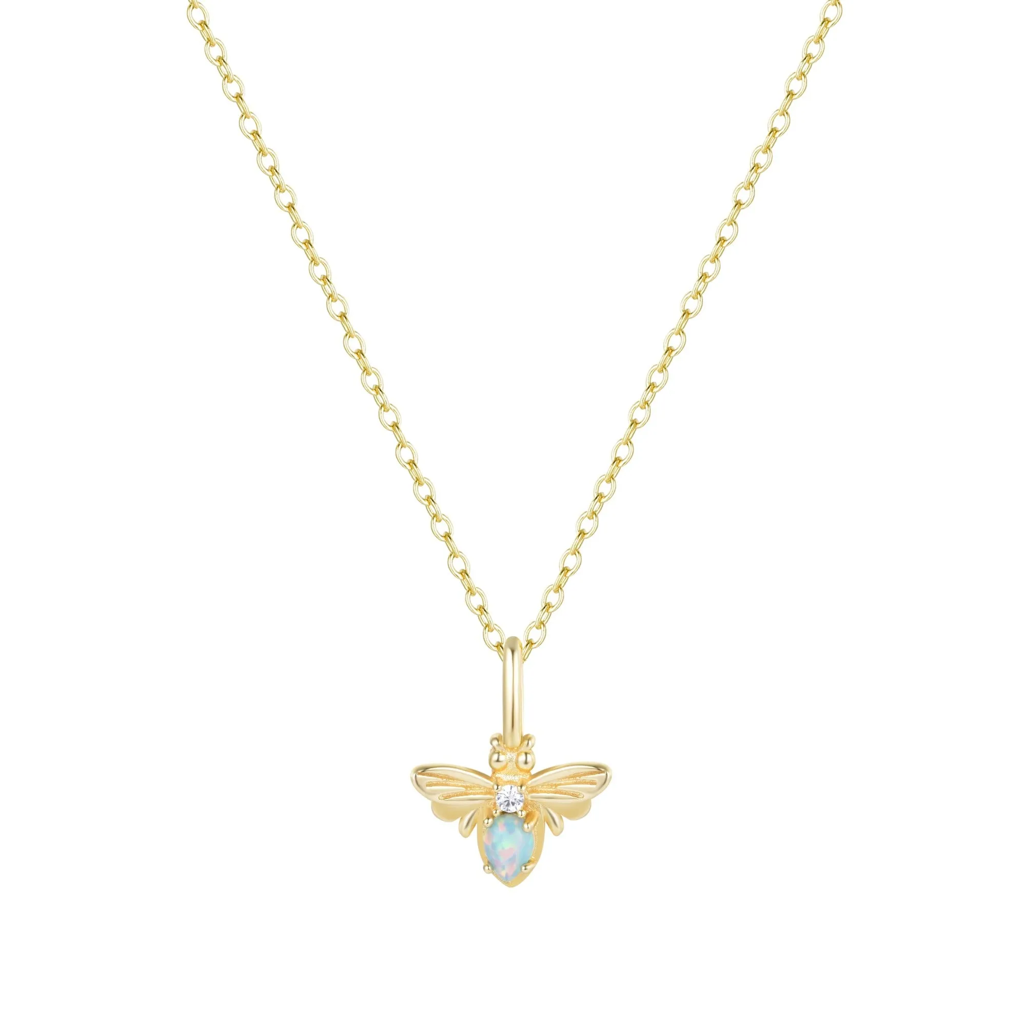 Mini Opal Bee Charm Necklace