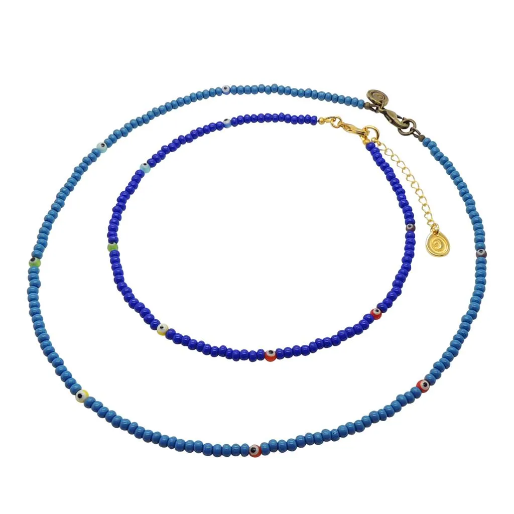 Mini Rainbow Evil Eye Charm Glass Bead Choker