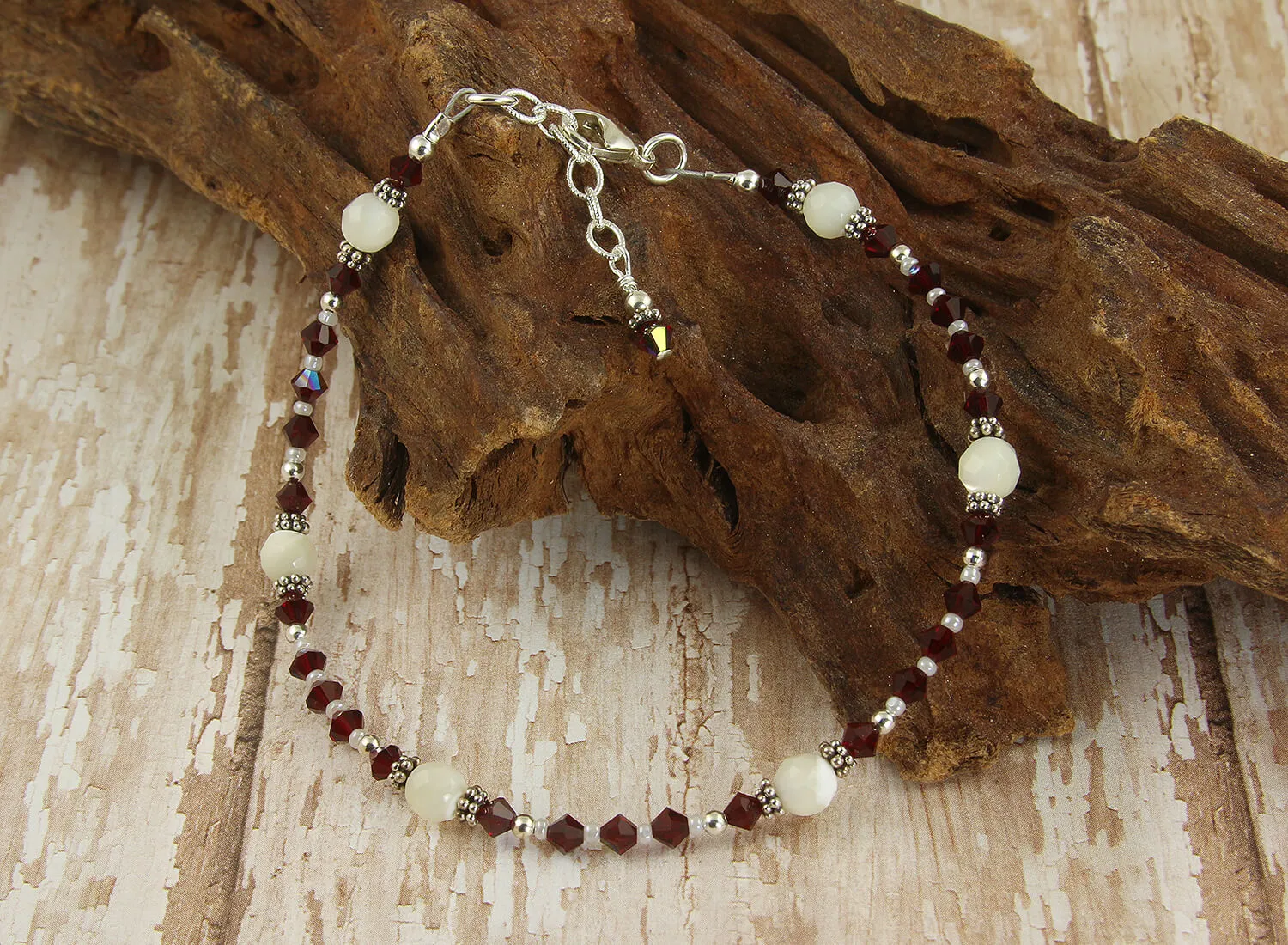 Mother of Pearl Crystal Beaded Anklet