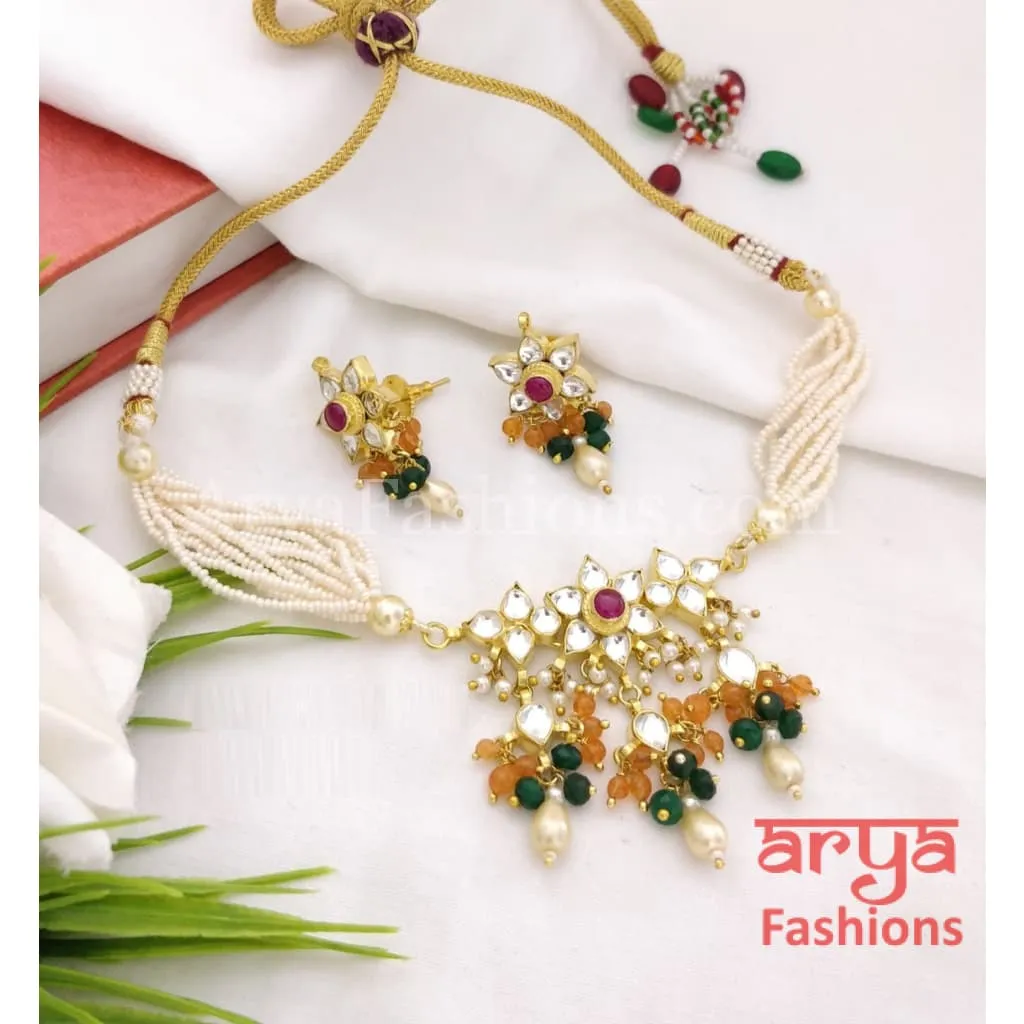 Multicolor Pacchi Kundan Choker with Pearl beads