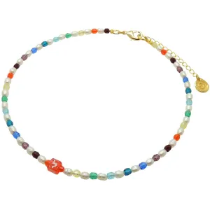 Multicolour Alef Bet Hebrew Initial Charm Freshwater Pearl Glass Crystal Bead Duo Choker