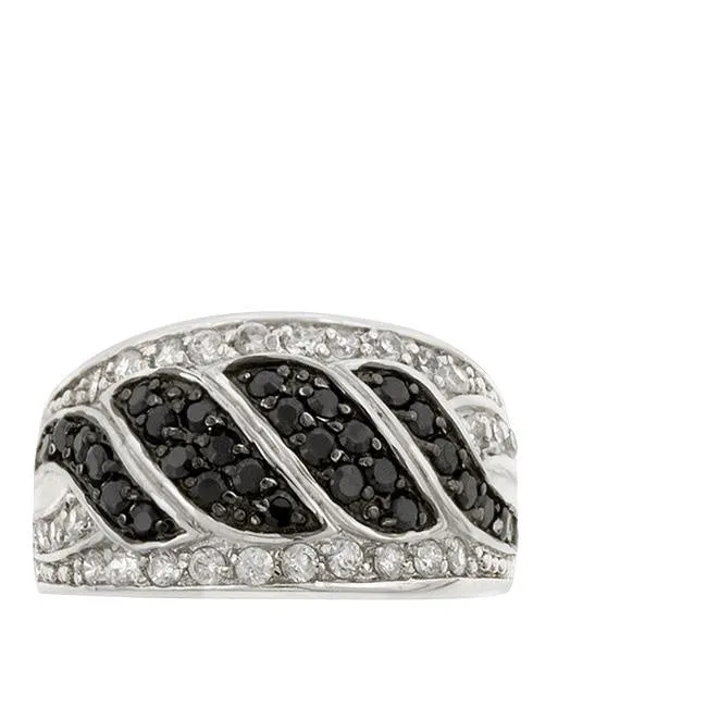 Noor Jet Black and Clear CZ Swirl Band Ring | 4ct