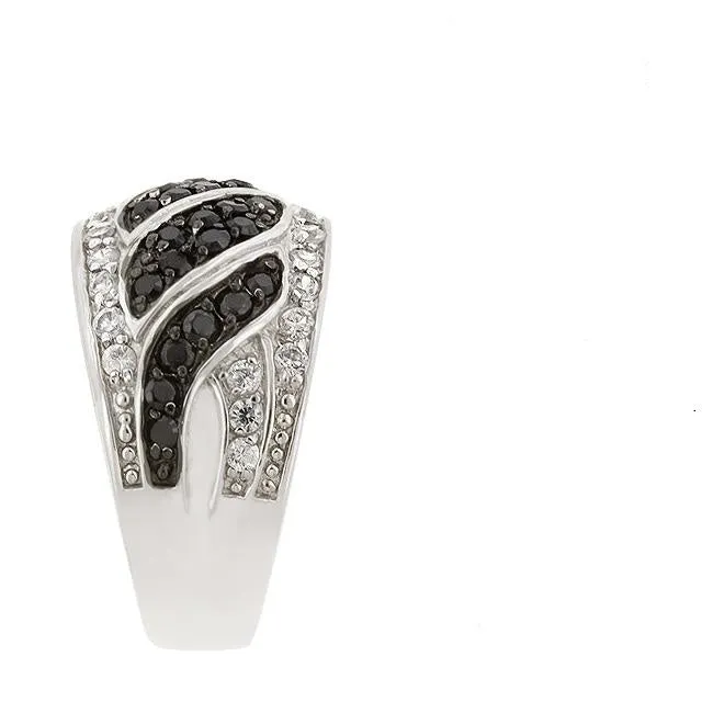 Noor Jet Black and Clear CZ Swirl Band Ring | 4ct