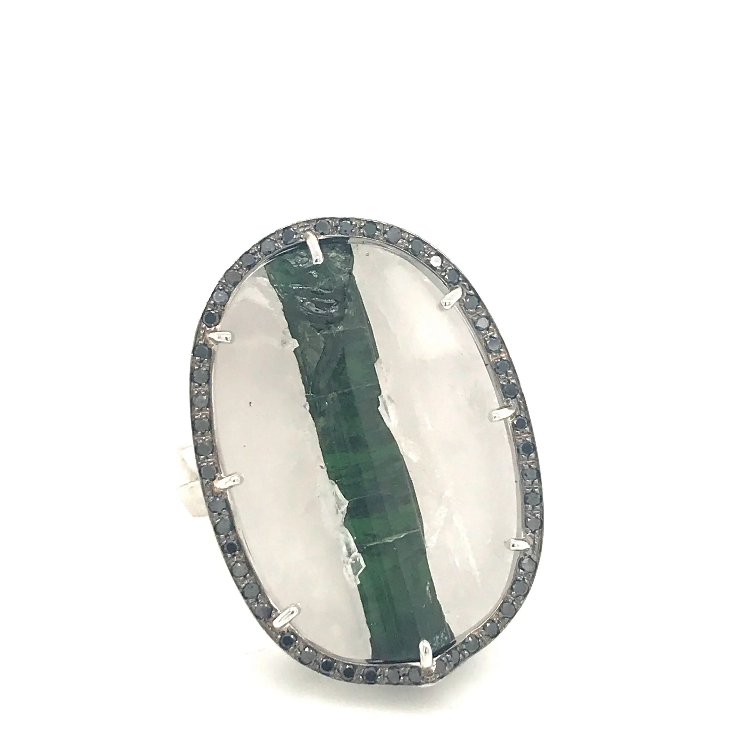 One-of-a-kind Quartz Black Stripe Cocktail Ring